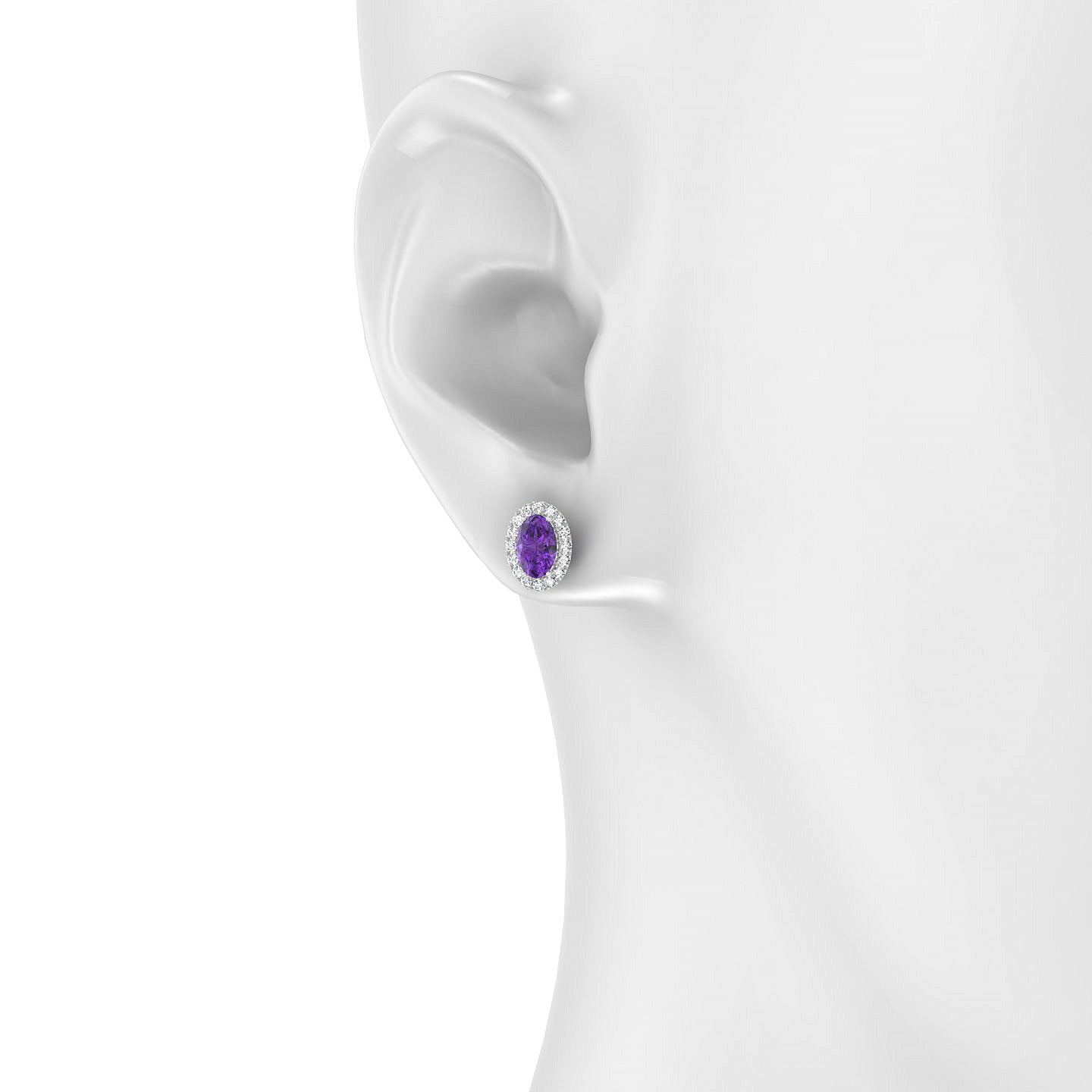 Solar | 18k White Gold 6 x 4 mm Oval Amethyst Earrings