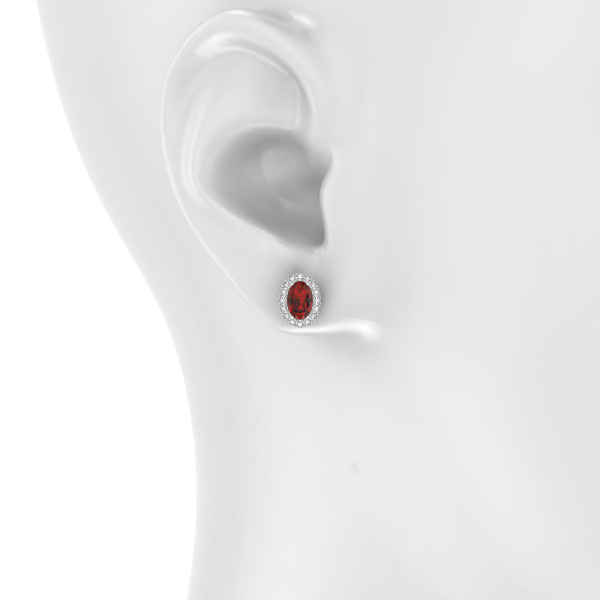 Solar | 18k White Gold 6 x 4 mm Oval Garnet Earrings