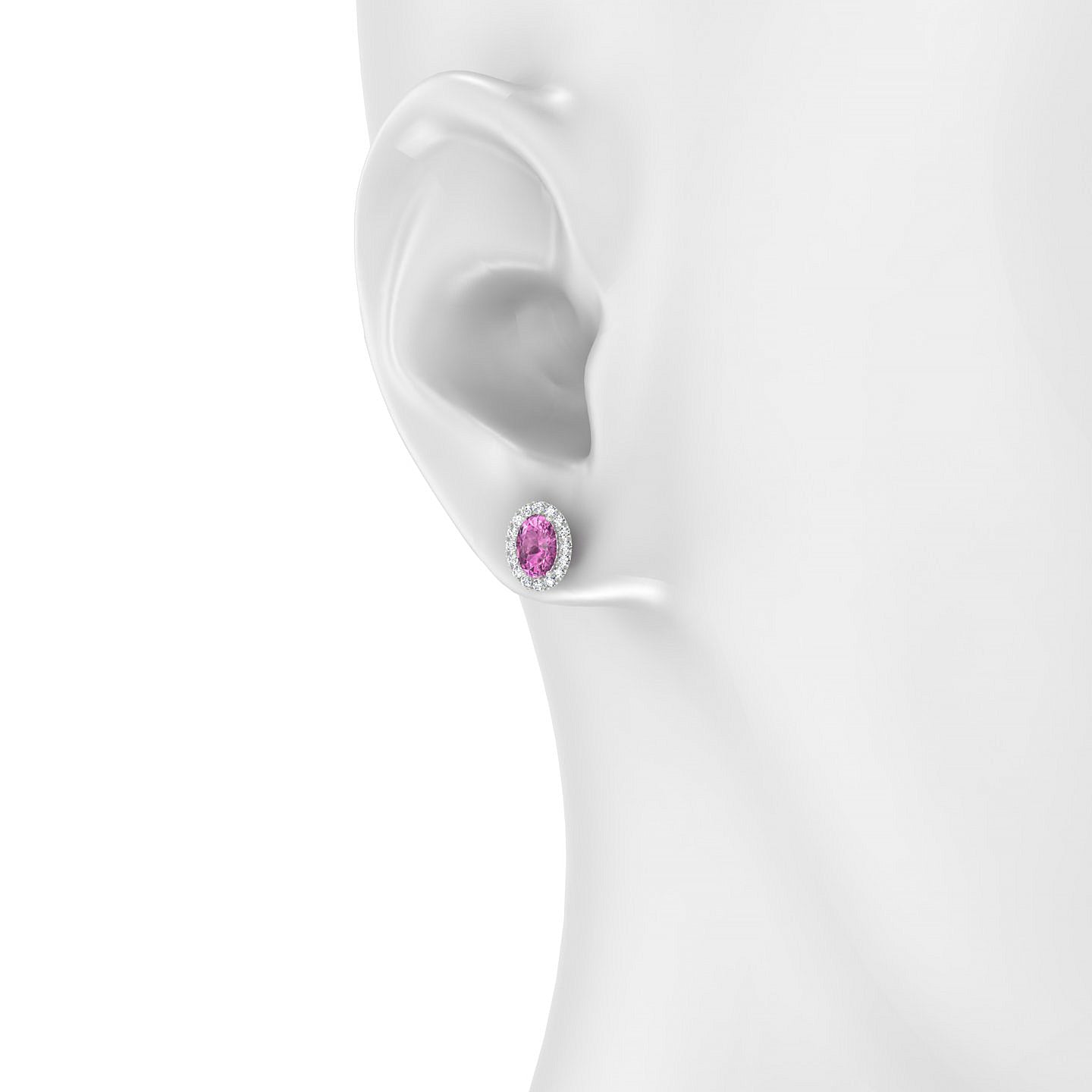 Solar | 18k White Gold 6 x 4 mm Oval Pink Sapphire Earrings