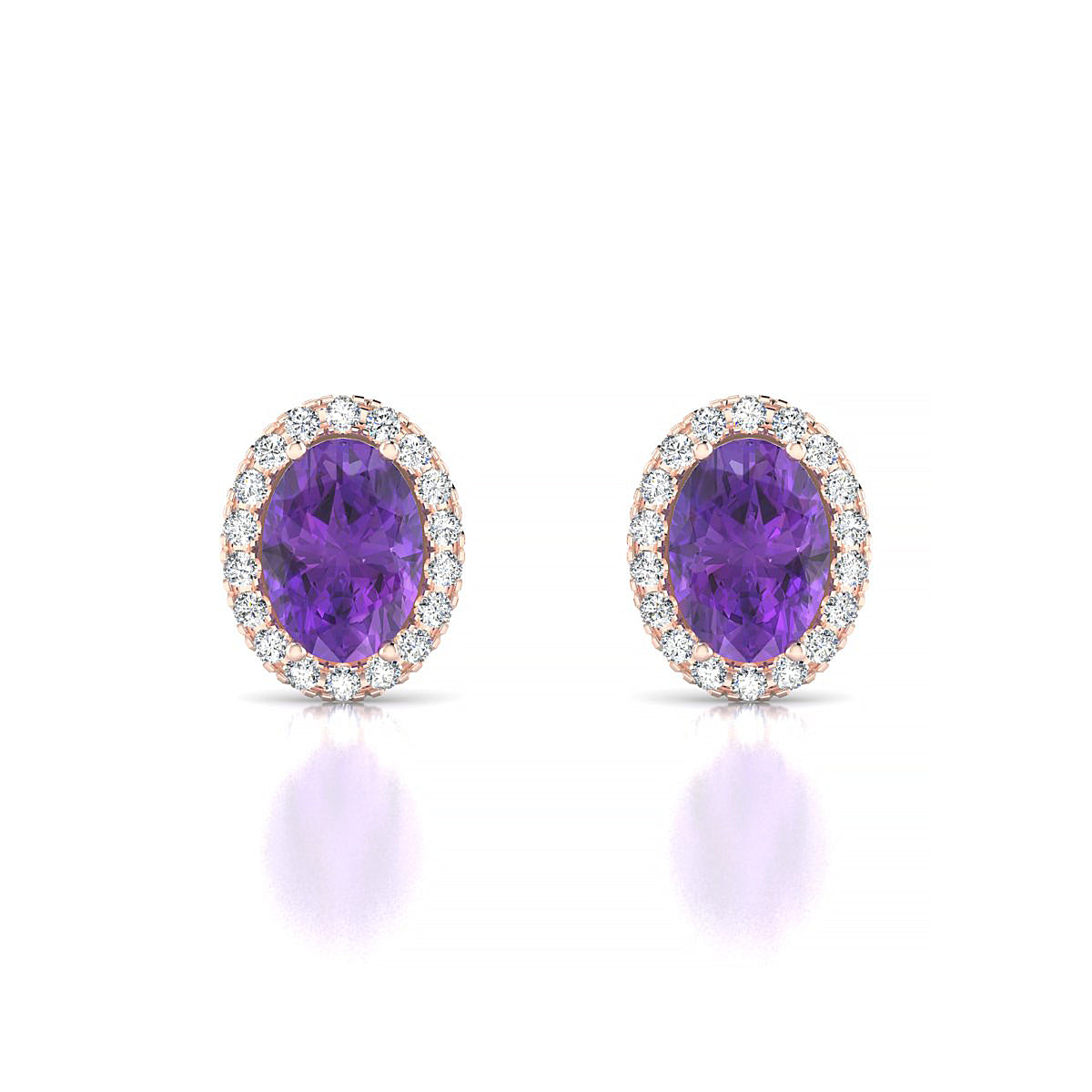 Solar | 18k Rose Gold 7 x 5 mm Oval Amethyst Earrings