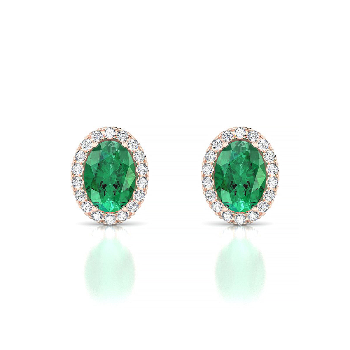 Solar | 18k Rose Gold 7 x 5 mm Oval Emerald Earrings