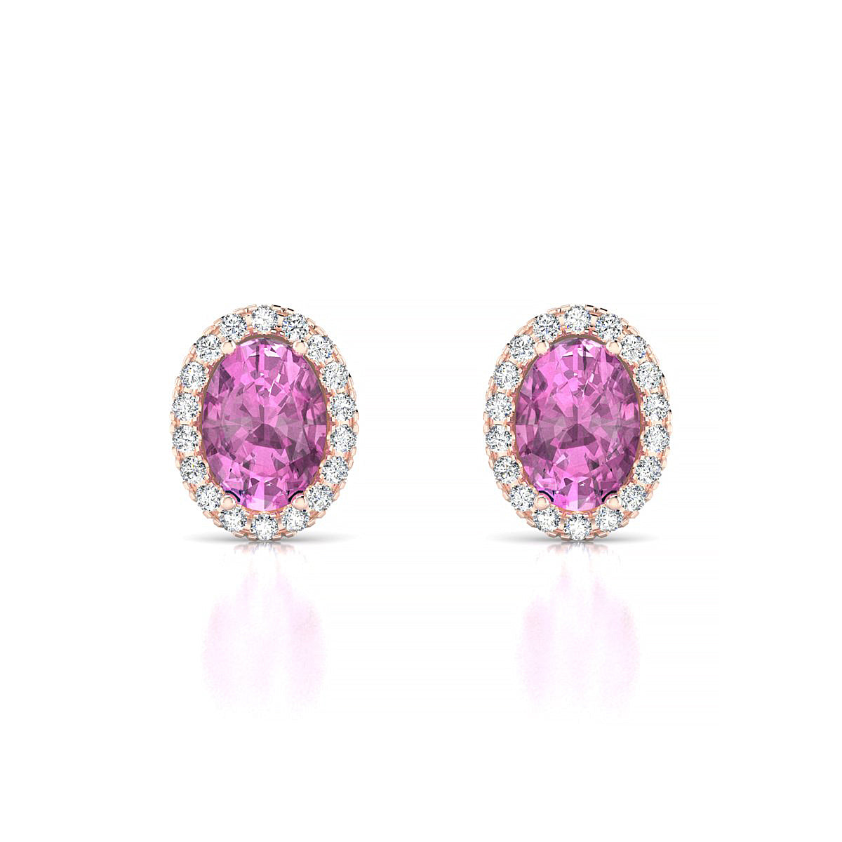 Solar | 18k Rose Gold 7 x 5 mm Oval Pink Sapphire Earrings