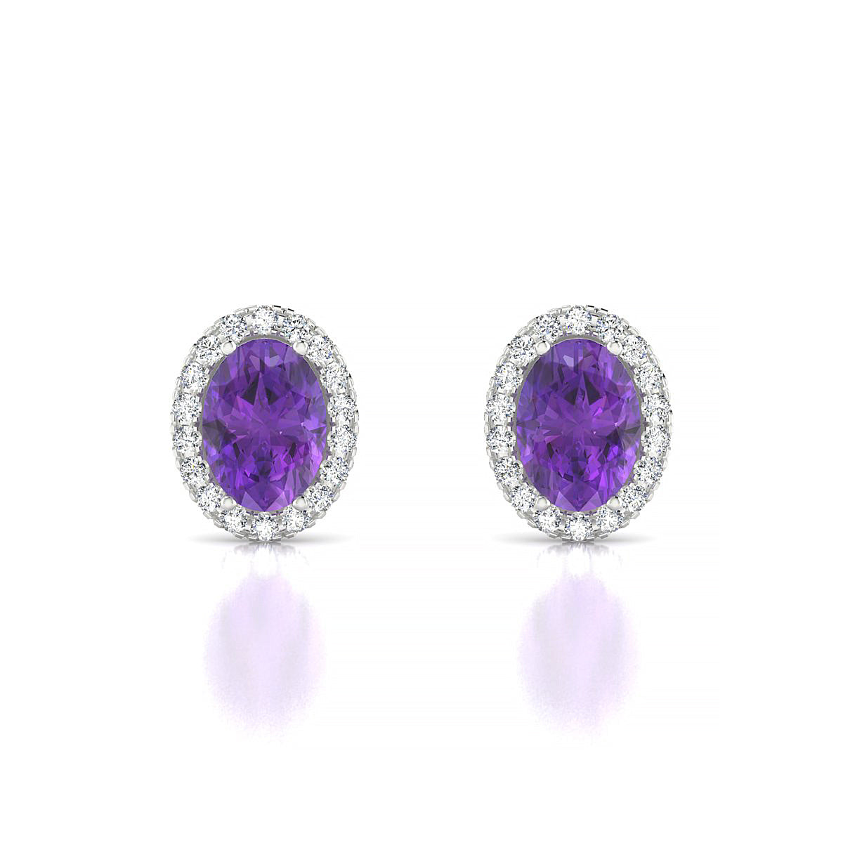 Solar | 18k White Gold 7 x 5 mm Oval Amethyst Earrings