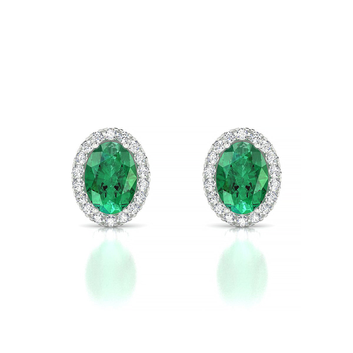 Solar | 18k White Gold 7 x 5 mm Oval Emerald Earrings