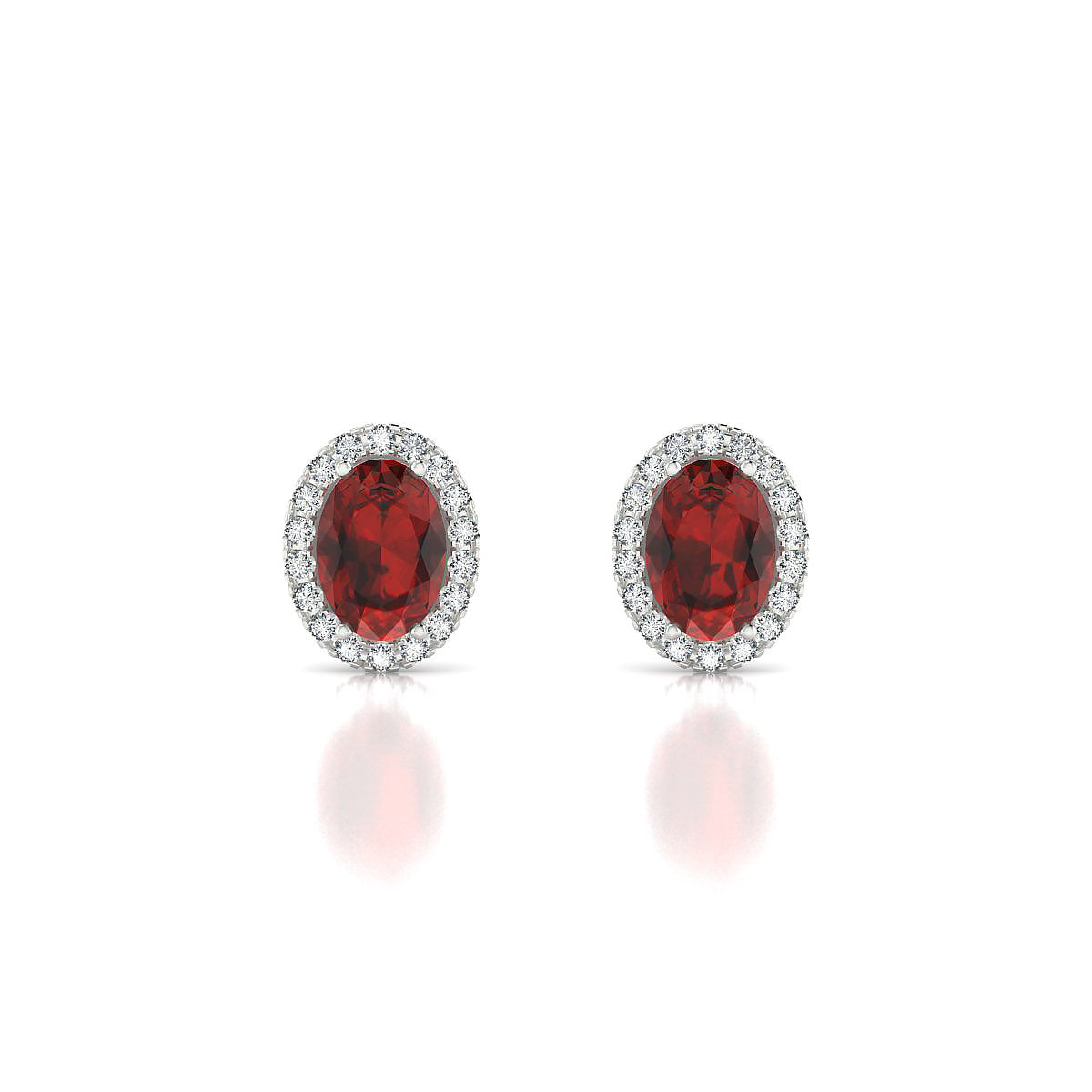 Solar | 18k White Gold 7 x 5 mm Oval Garnet Earrings