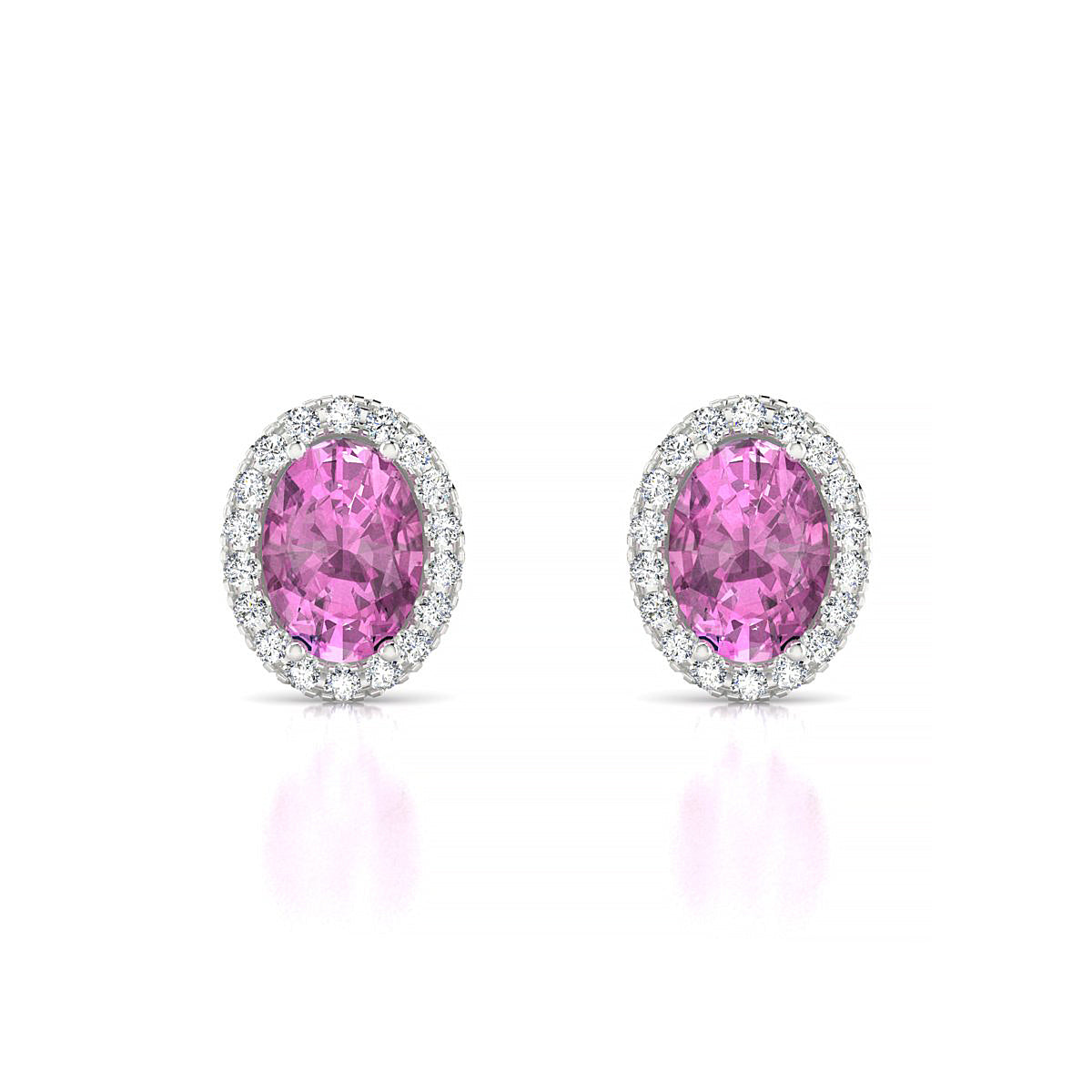 Solar | 18k White Gold 7 x 5 mm Oval Pink Sapphire Earrings