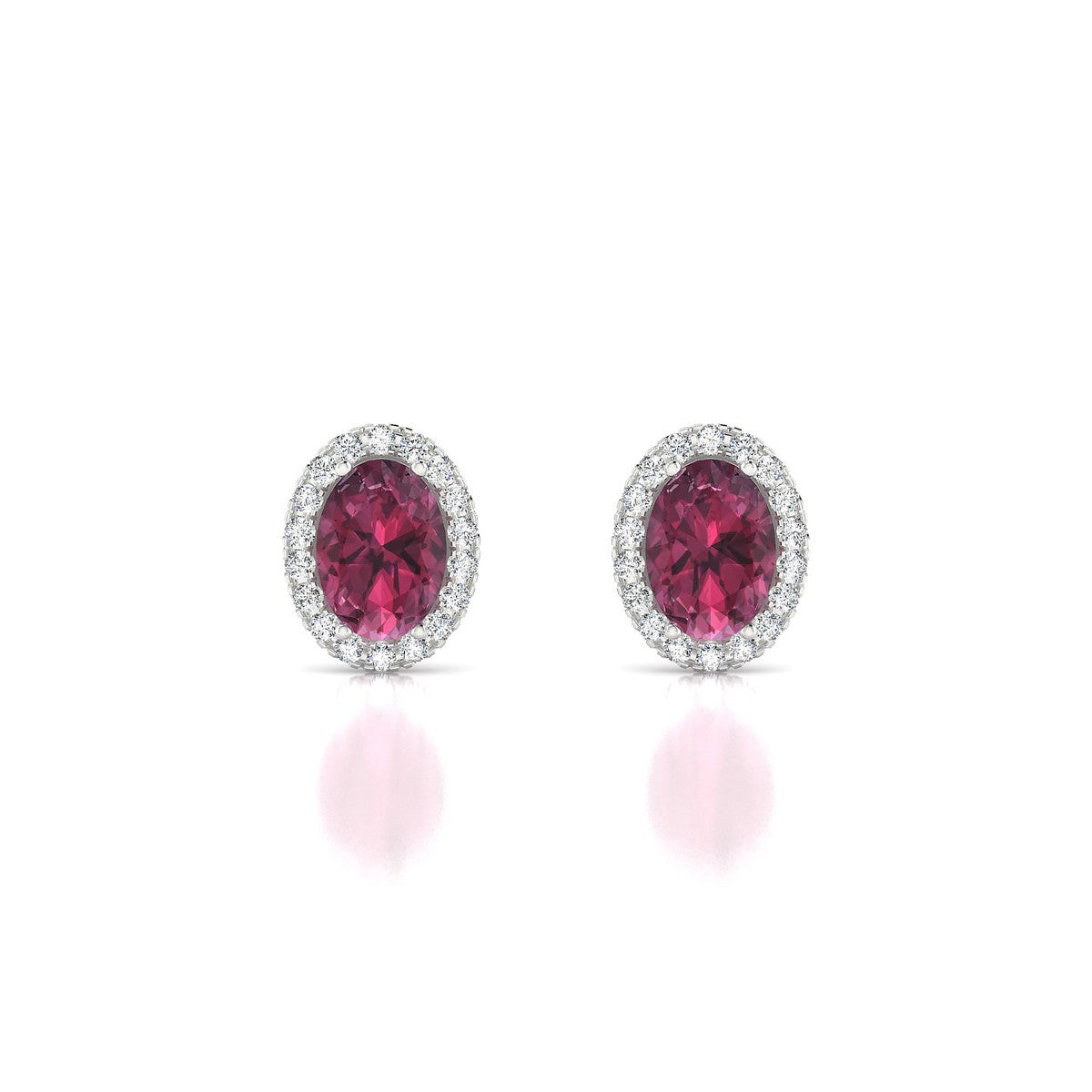 Solar | 18k White Gold 7 x 5 mm Oval Rhodolite Earrings