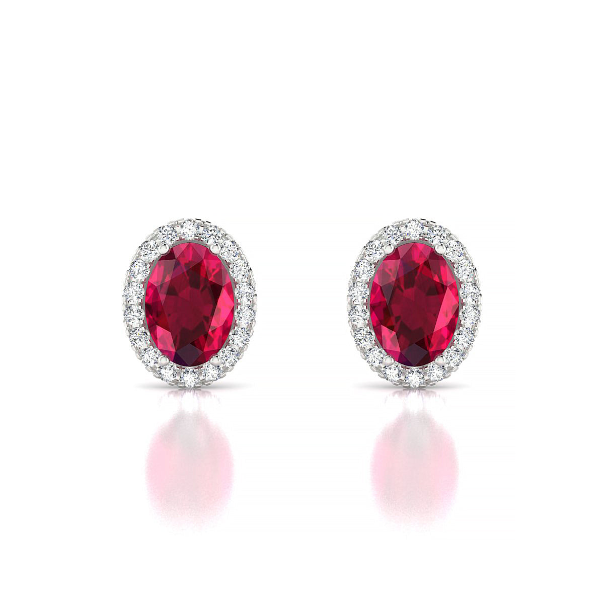Solar | 18k White Gold 7 x 5 mm Oval Ruby Earrings