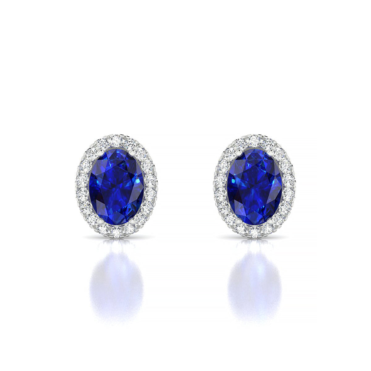 Solar | 18k White Gold 7 x 5 mm Oval Sapphire Earrings