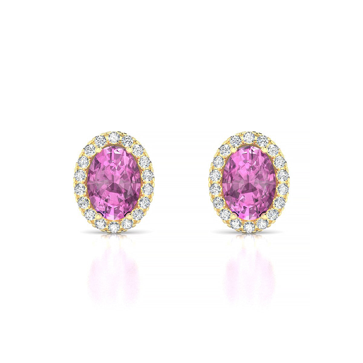 Solar | 18k Yellow Gold 7 x 5 mm Oval Pink Sapphire Earrings