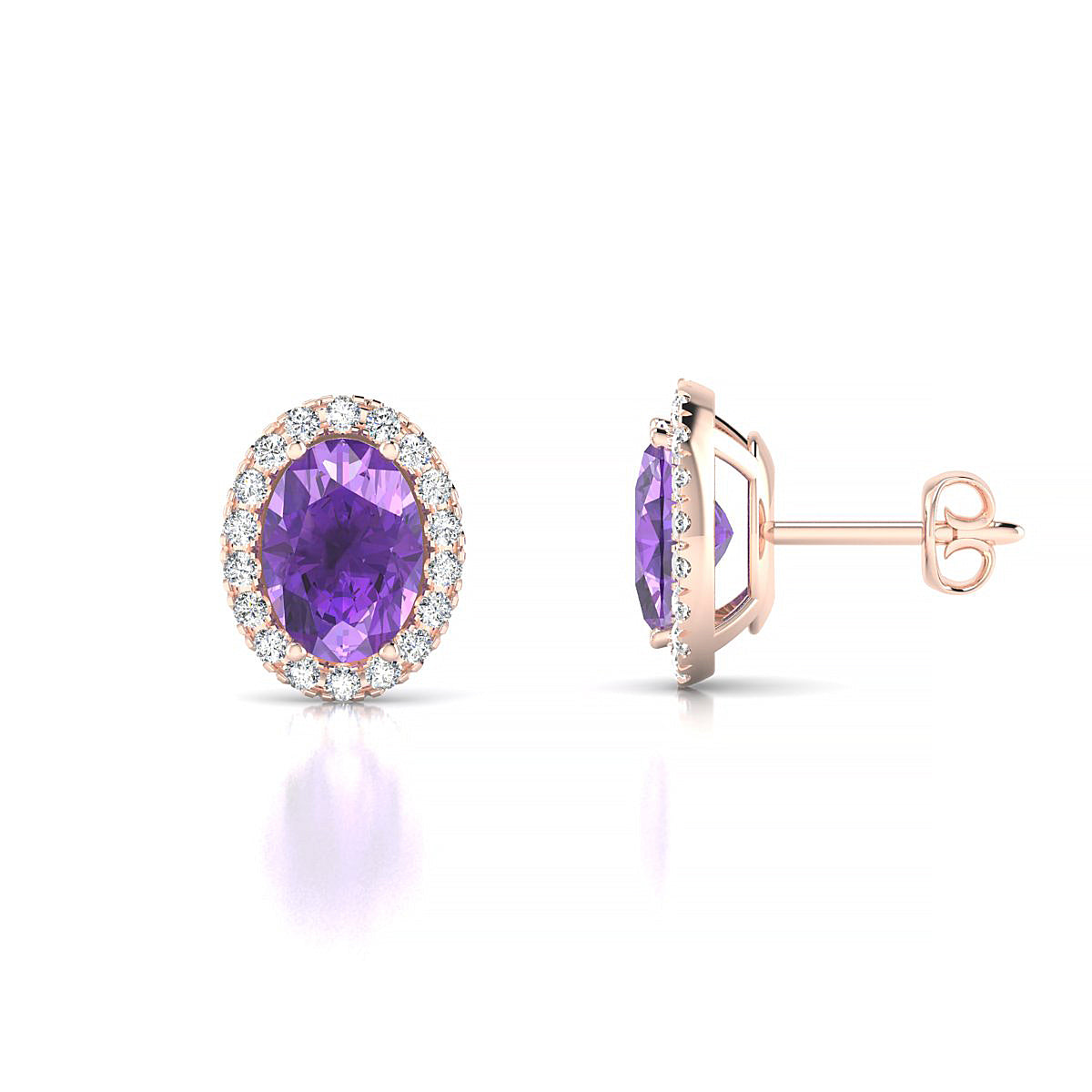 Solar | 18k Rose Gold 7 x 5 mm Oval Amethyst Earrings