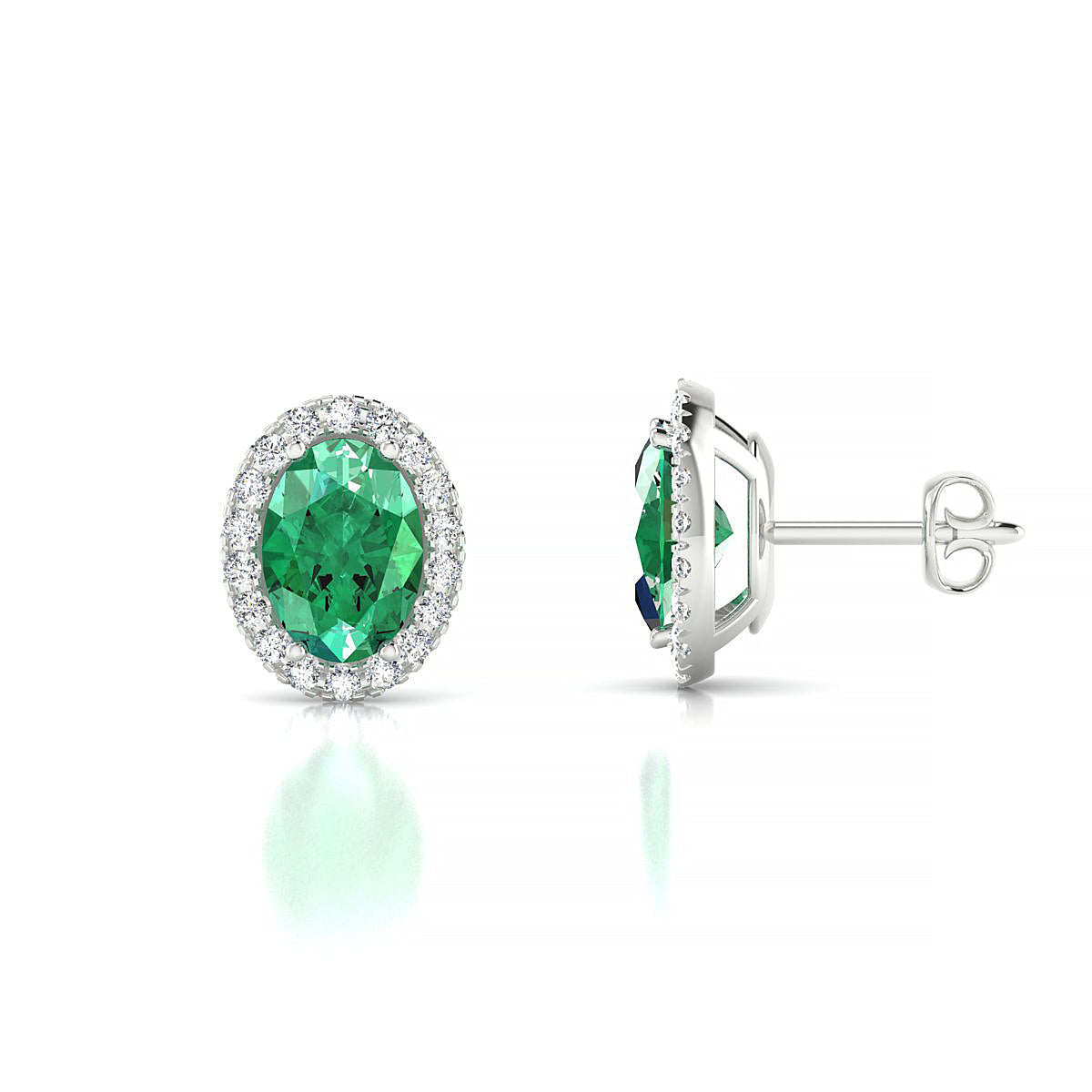 Solar | 18k White Gold 7 x 5 mm Oval Emerald Earrings