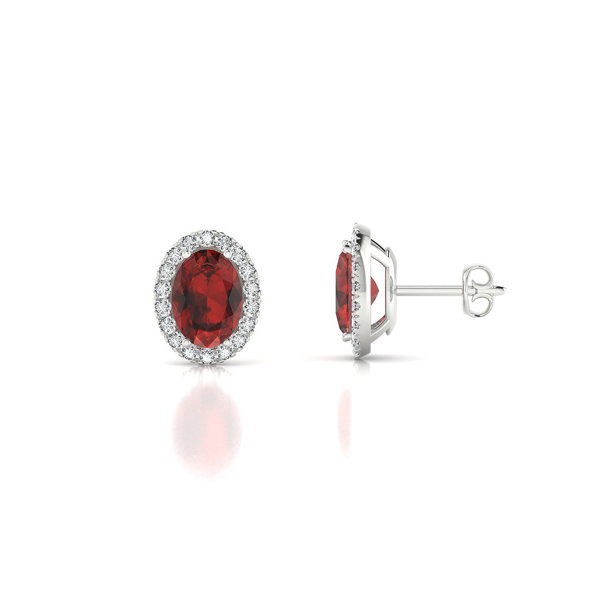 Solar | 18k White Gold 7 x 5 mm Oval Garnet Earrings