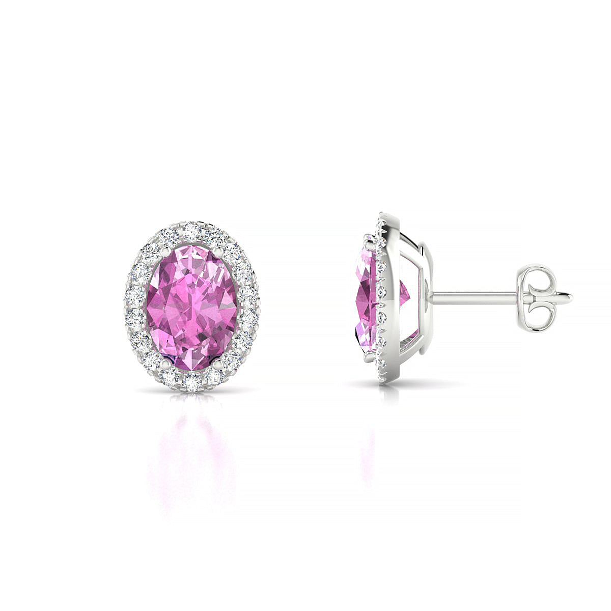 Solar | 18k White Gold 7 x 5 mm Oval Pink Sapphire Earrings