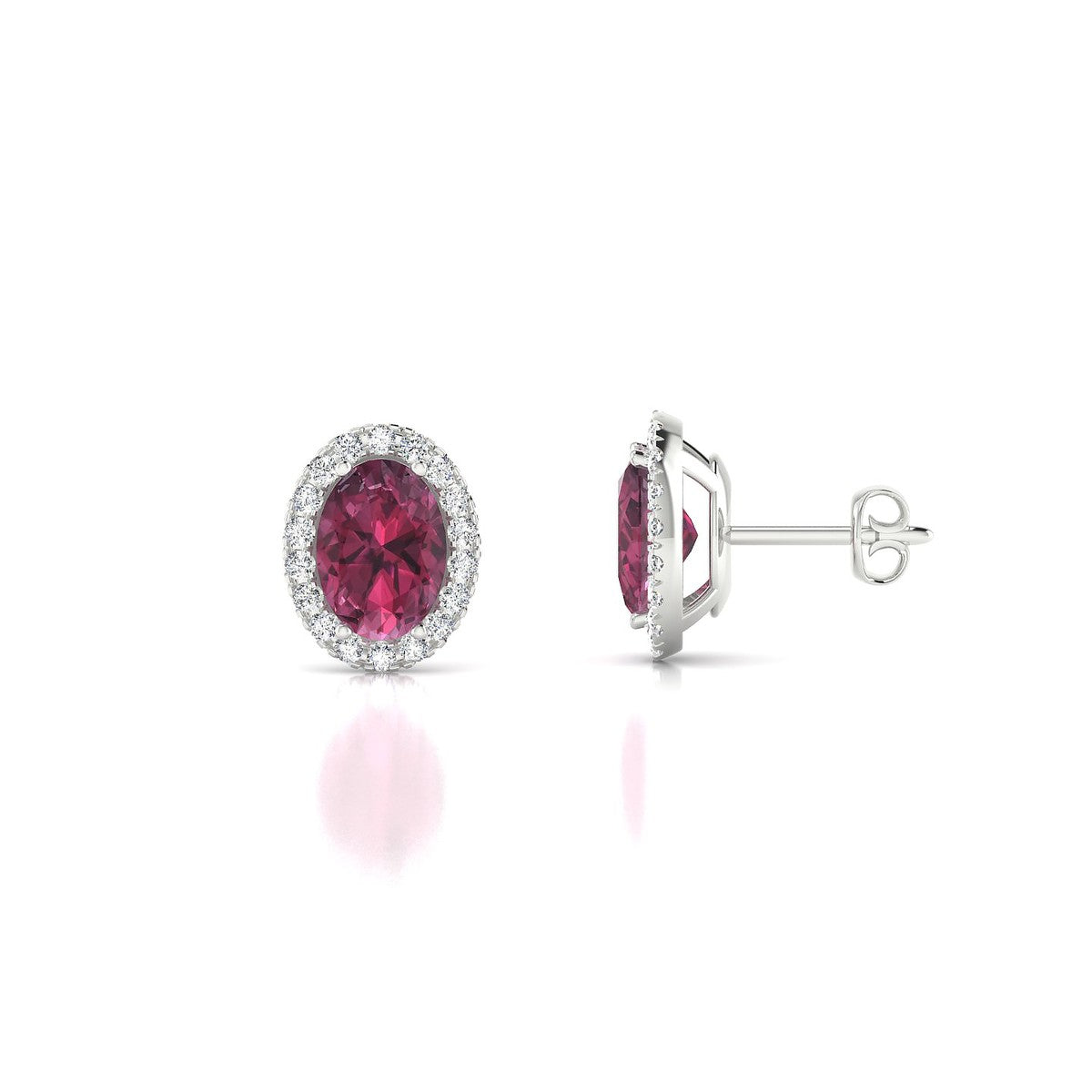 Solar | 18k White Gold 7 x 5 mm Oval Rhodolite Earrings