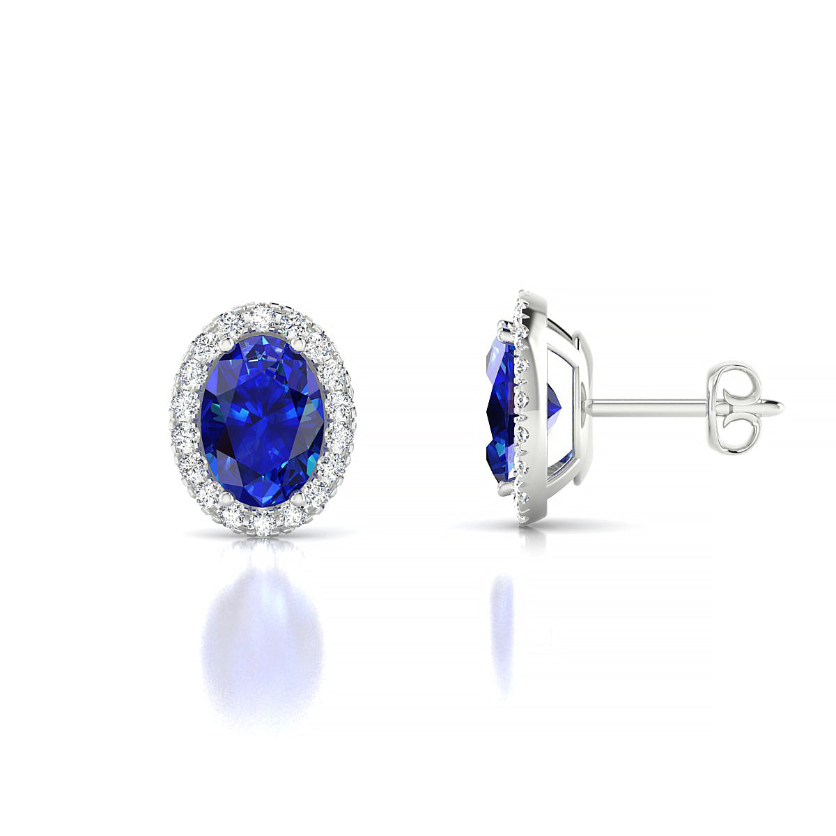 Solar | 18k White Gold 7 x 5 mm Oval Sapphire Earrings