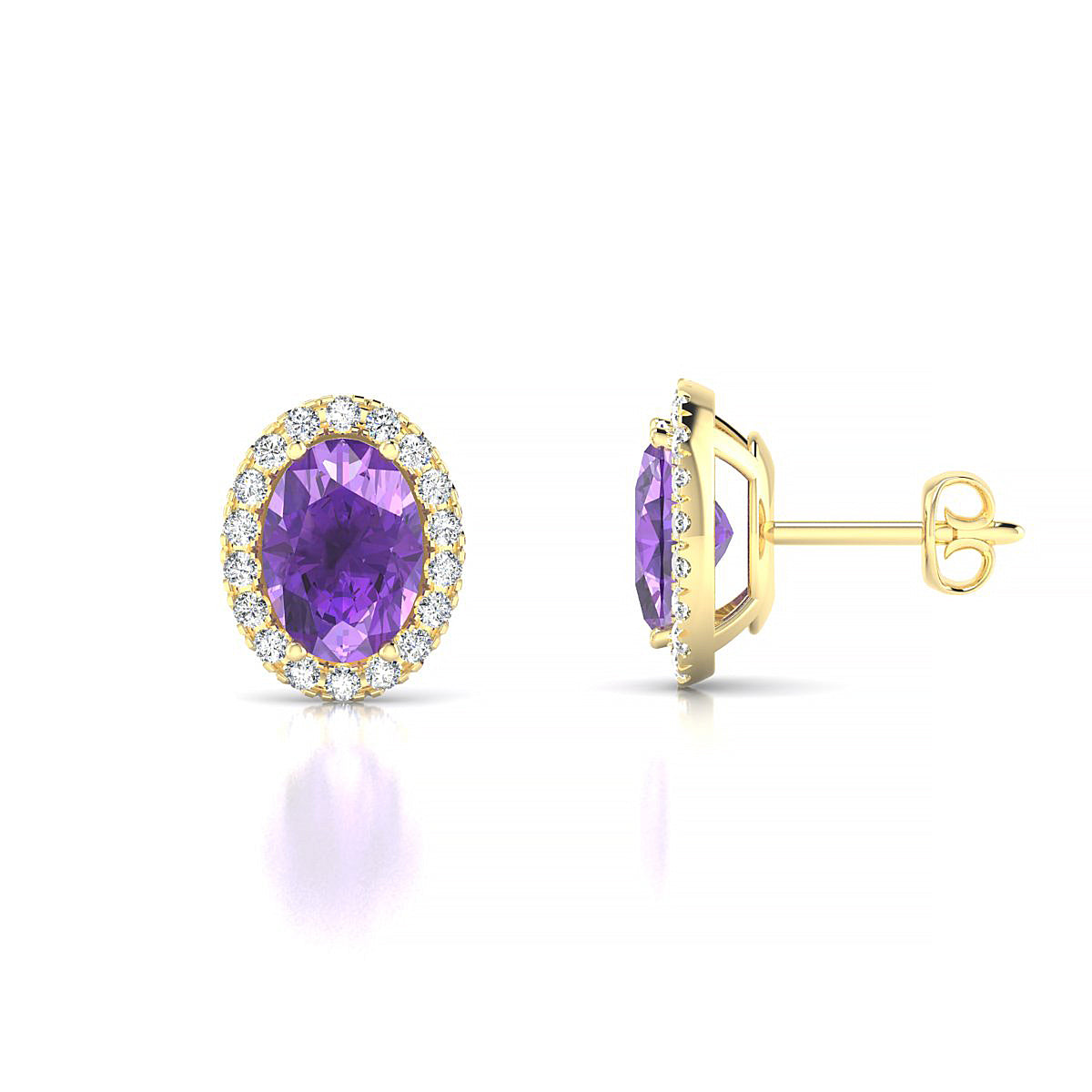 Solar | 18k Yellow Gold 7 x 5 mm Oval Amethyst Earrings