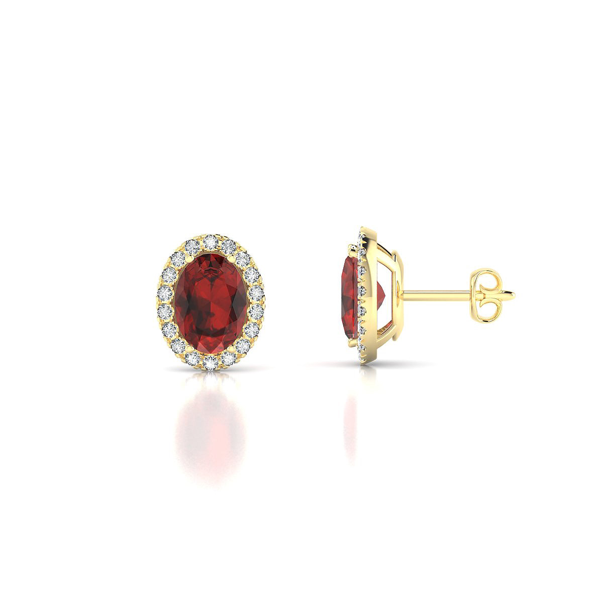 Solar | 18k Yellow Gold 7 x 5 mm Oval Garnet Earrings