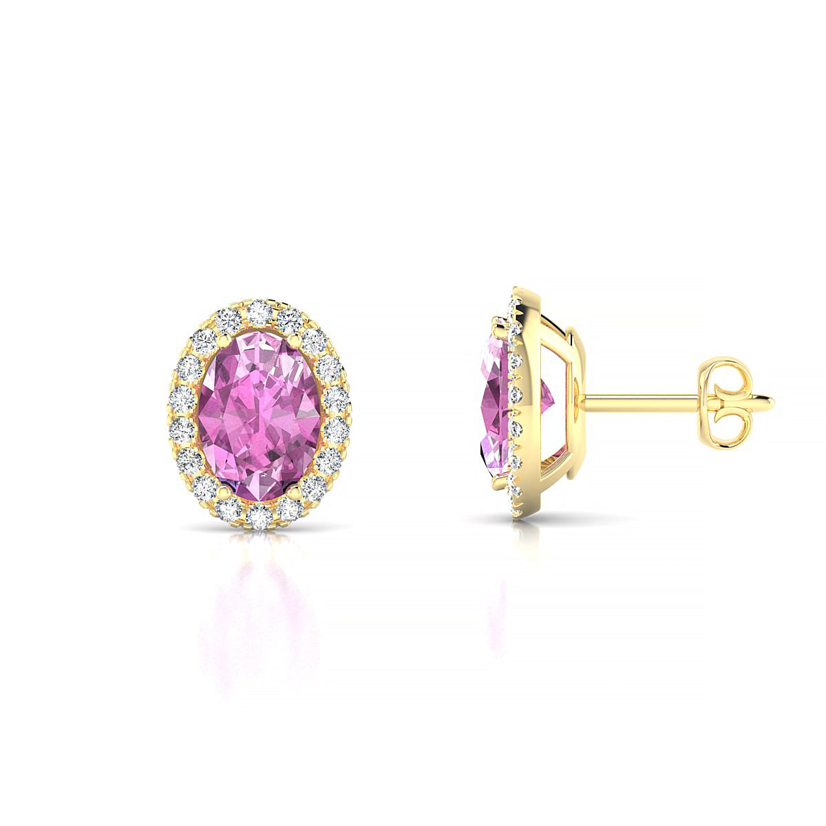 Solar | 18k Yellow Gold 7 x 5 mm Oval Pink Sapphire Earrings