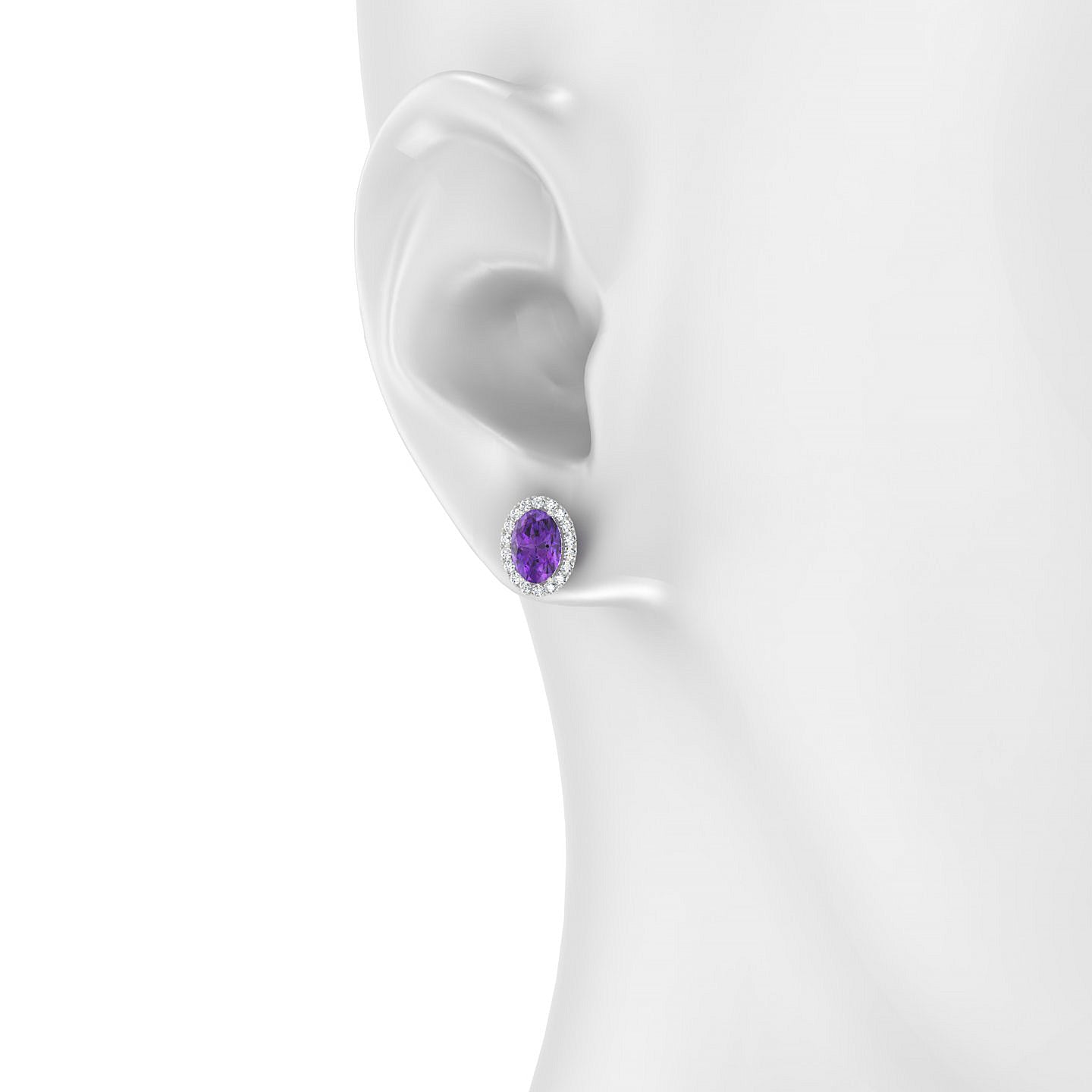 Solar | 18k White Gold 7 x 5 mm Oval Amethyst Earrings