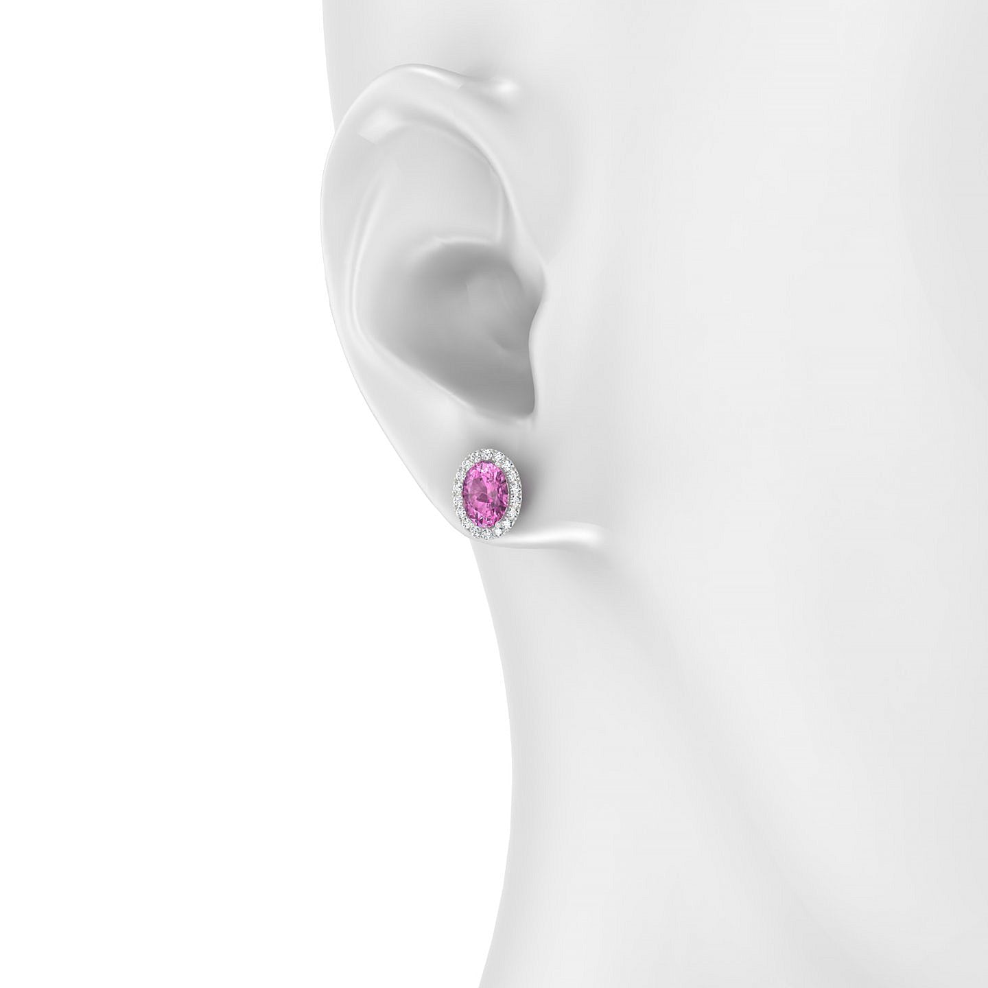 Solar | 18k White Gold 7 x 5 mm Oval Pink Sapphire Earrings