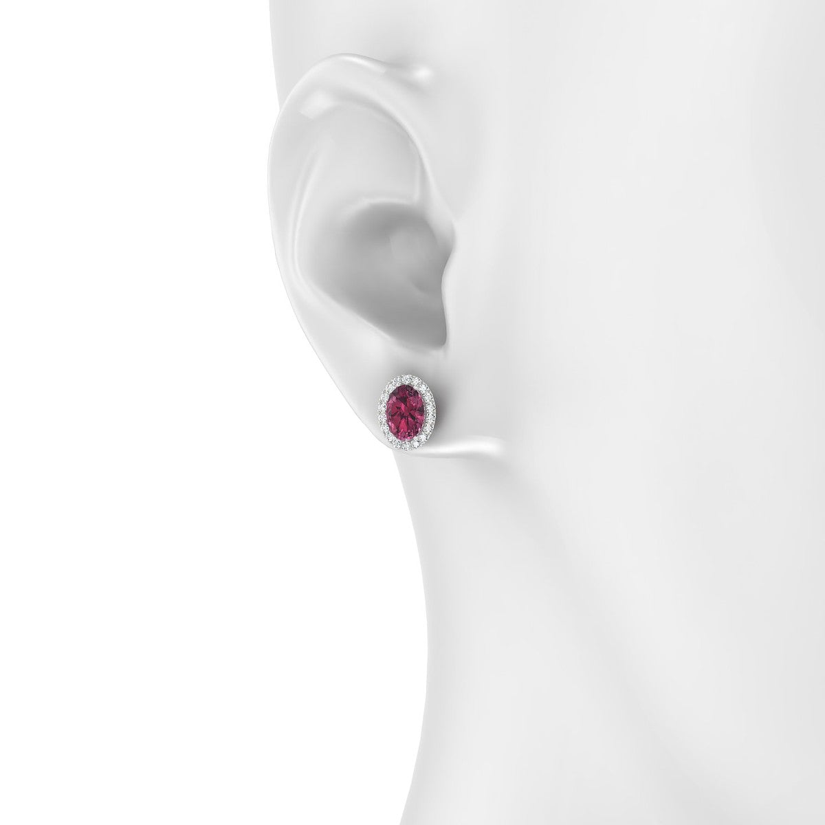Solar | 18k White Gold 7 x 5 mm Oval Rhodolite Earrings