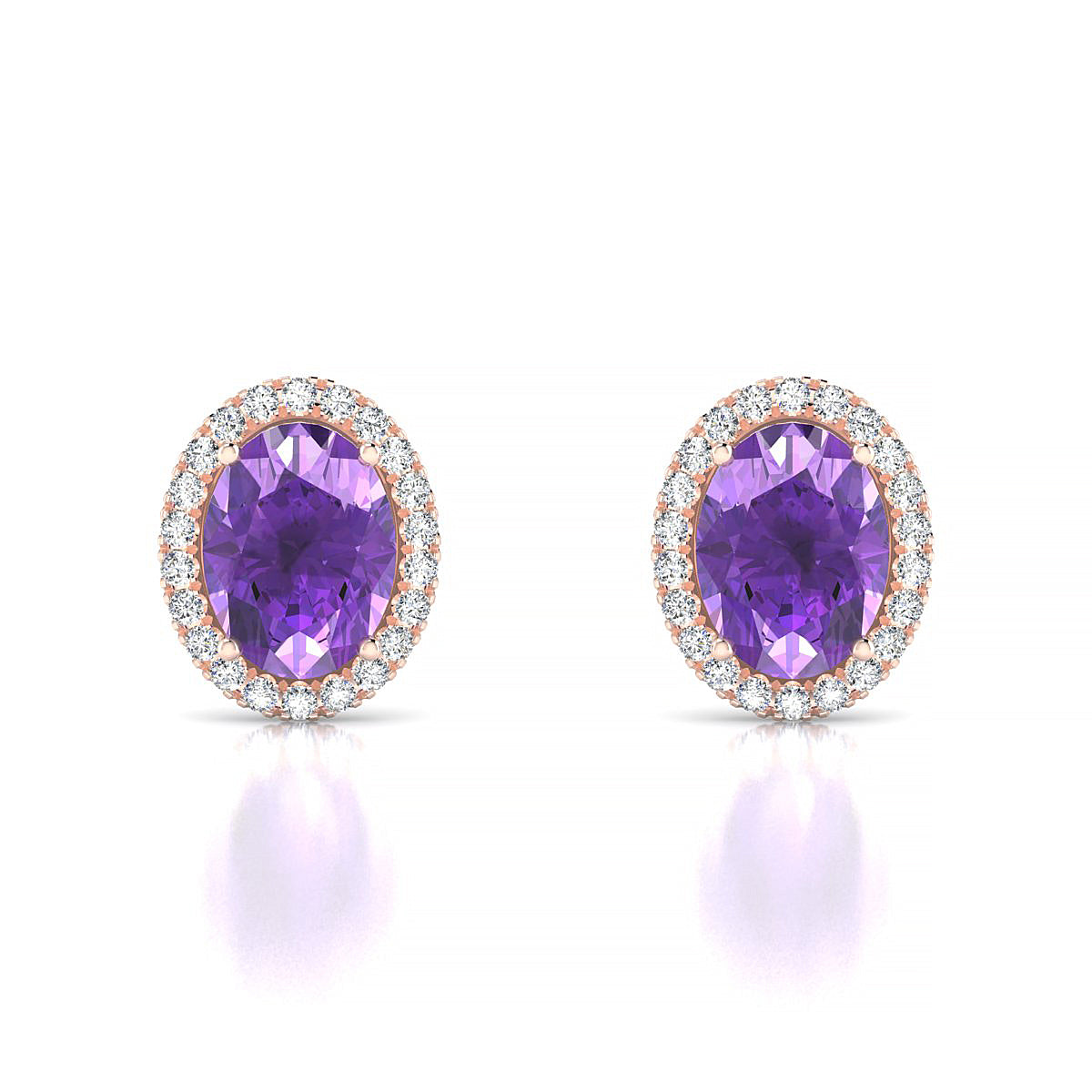 Solar | 18k Rose Gold 8 x 6 mm Oval Amethyst Earrings