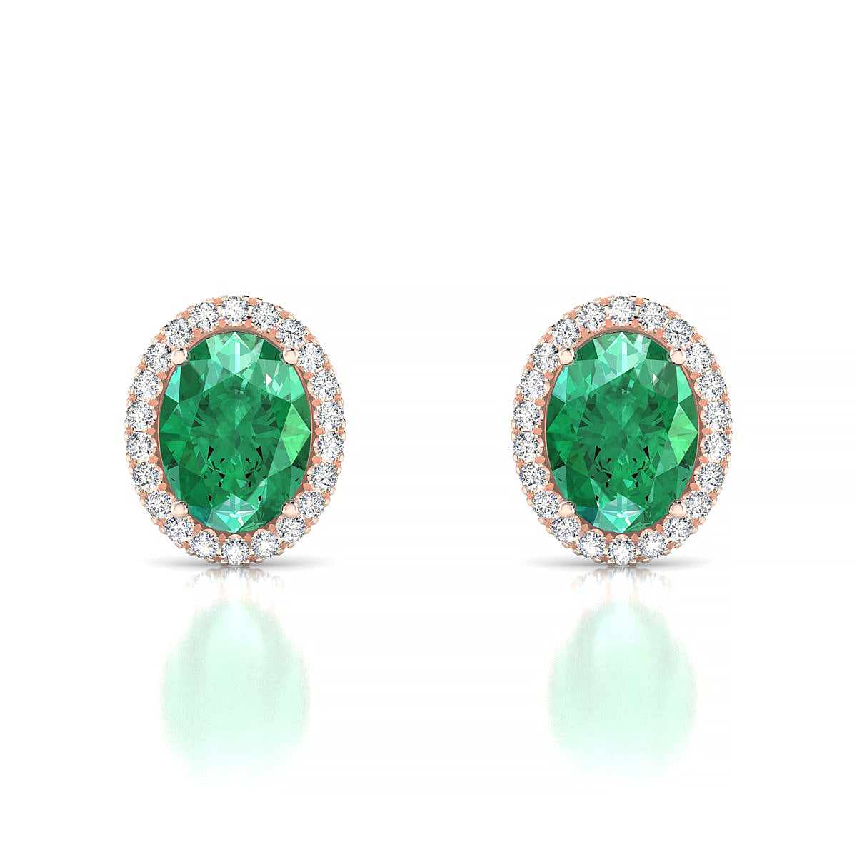 Solar | 18k Rose Gold 8 x 6 mm Oval Emerald Earrings