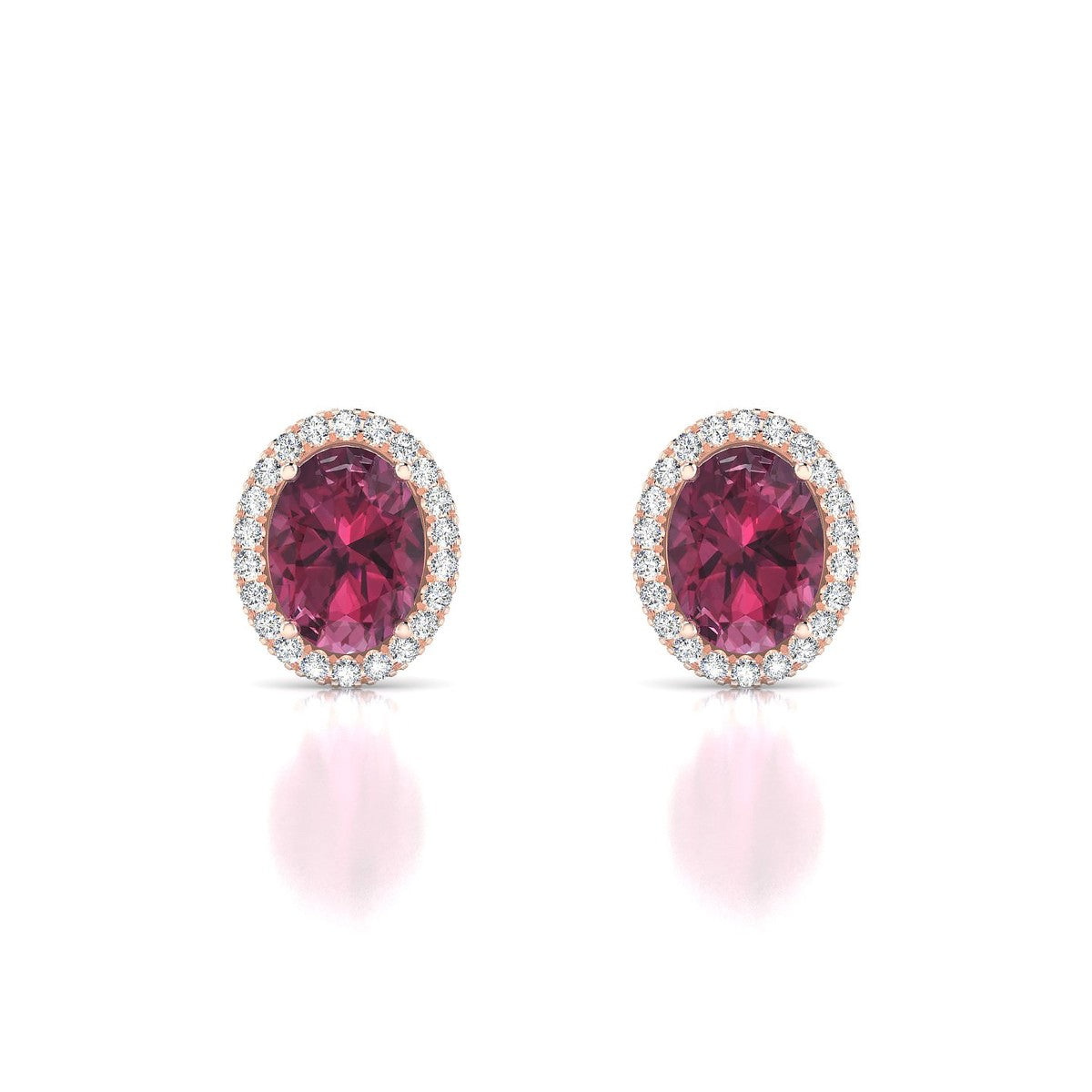Solar | 18k Rose Gold 8 x 6 mm Oval Rhodolite Earrings