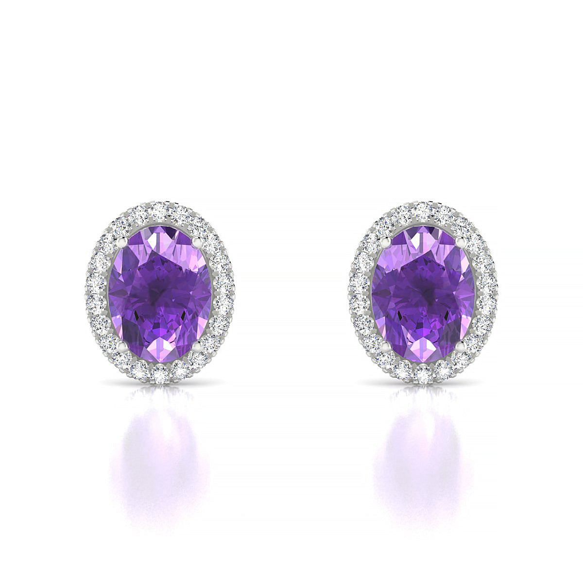 Solar | 18k White Gold 8 x 6 mm Oval Amethyst Earrings