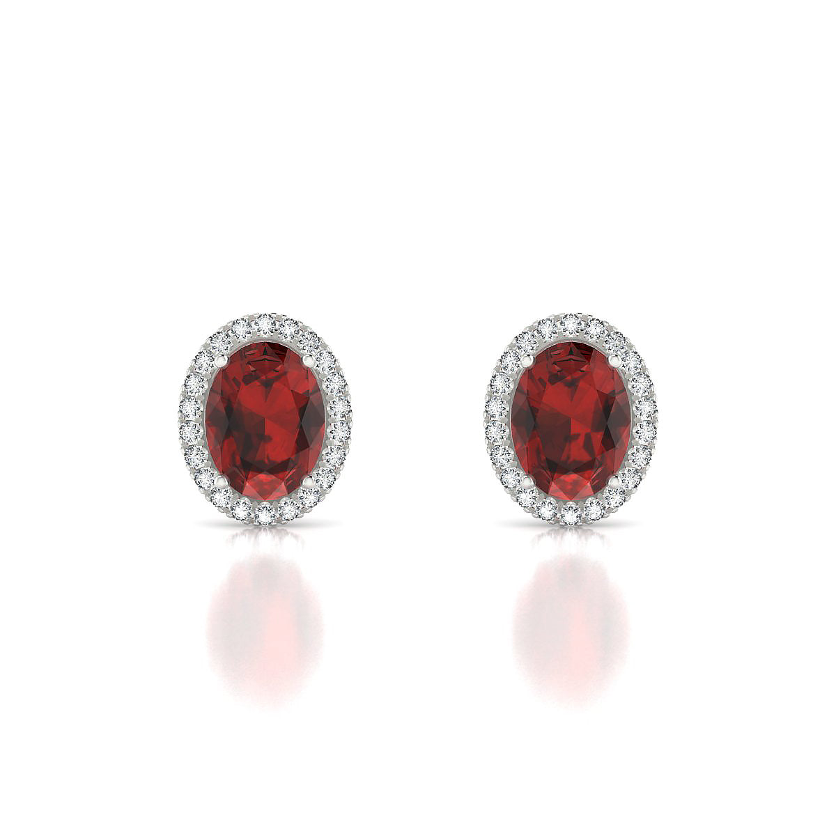 Solar | 18k White Gold 8 x 6 mm Oval Garnet Earrings
