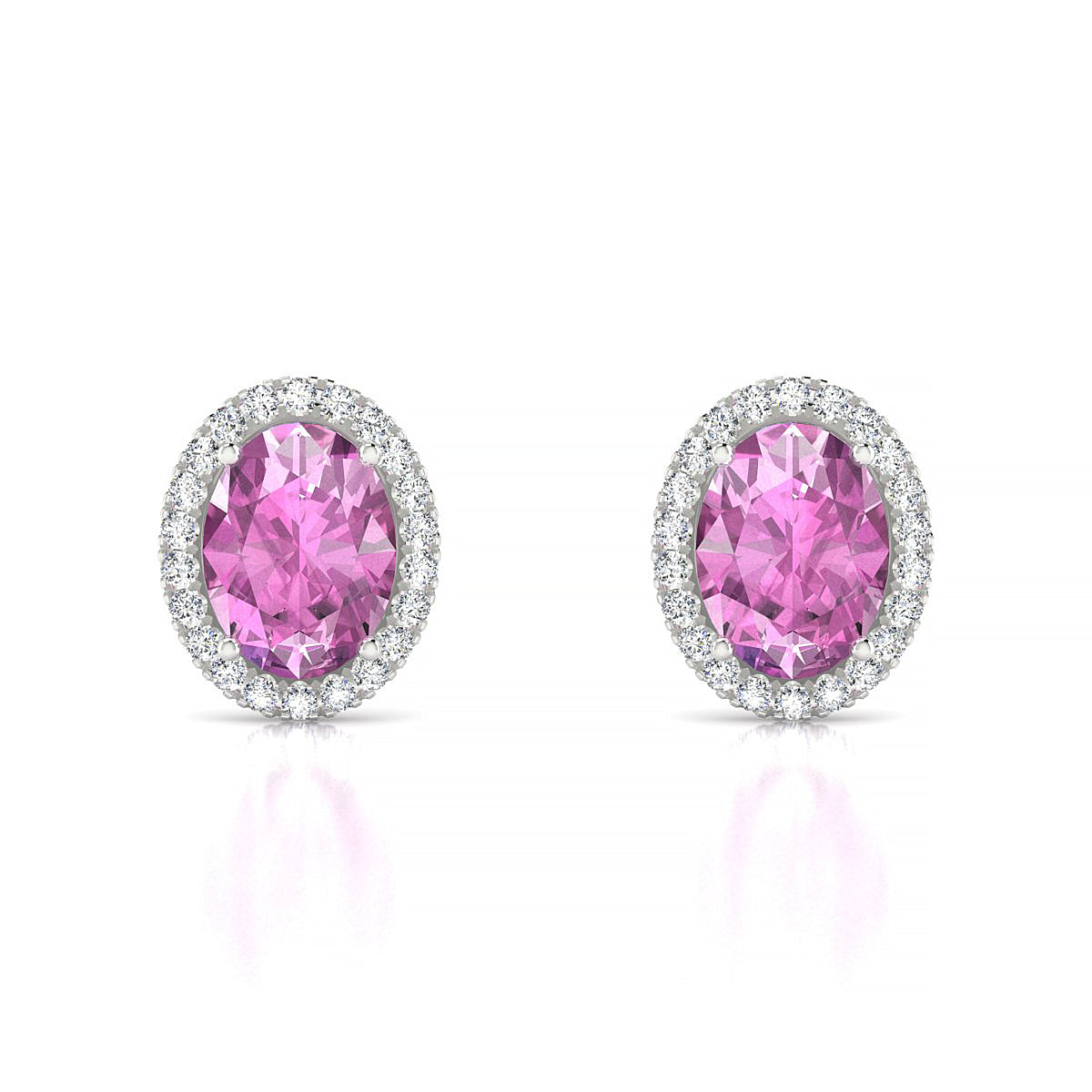 Solar | 18k White Gold 8 x 6 mm Oval Pink Sapphire Earrings