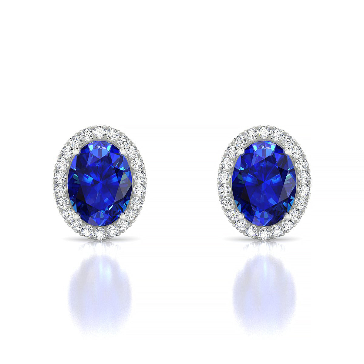 Solar | 18k White Gold 8 x 6 mm Oval Sapphire Earrings