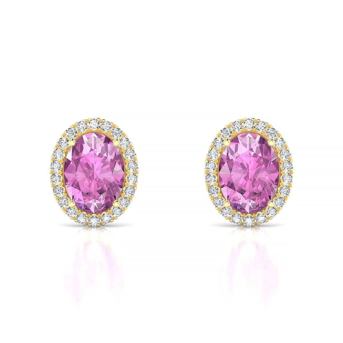 Solar | 18k Yellow Gold 8 x 6 mm Oval Pink Sapphire Earrings