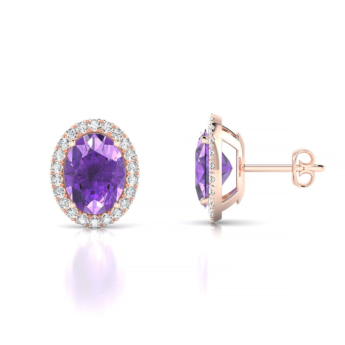 Solar | 18k Rose Gold 8 x 6 mm Oval Amethyst Earrings
