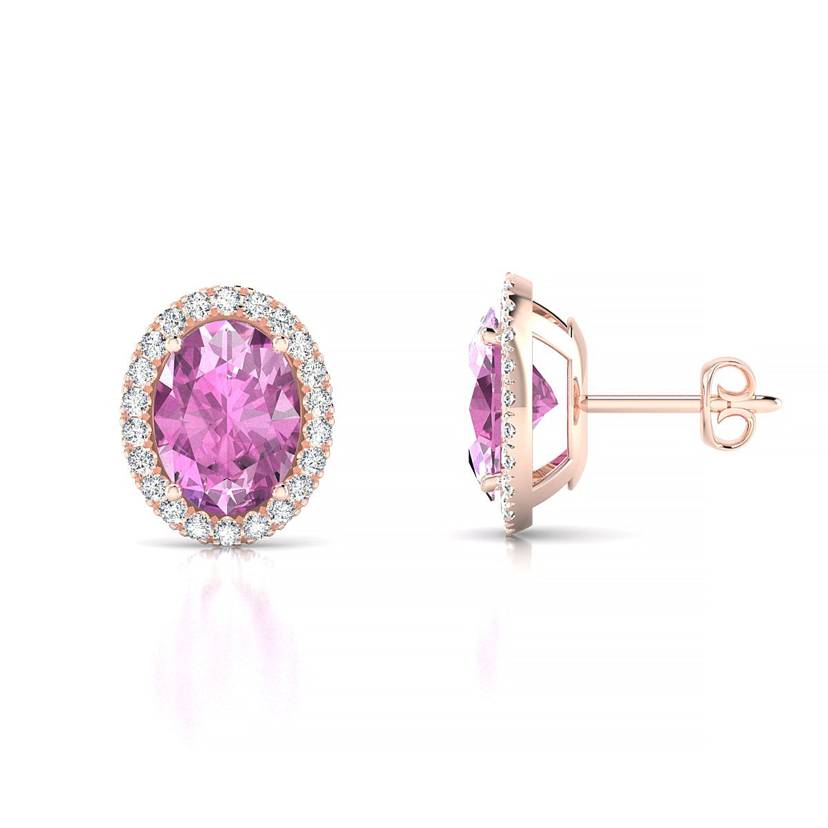 Solar | 18k Rose Gold 8 x 6 mm Oval Pink Sapphire Earrings