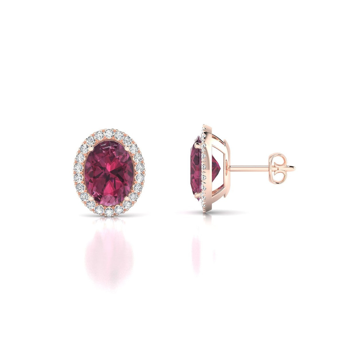 Solar | 18k Rose Gold 8 x 6 mm Oval Rhodolite Earrings