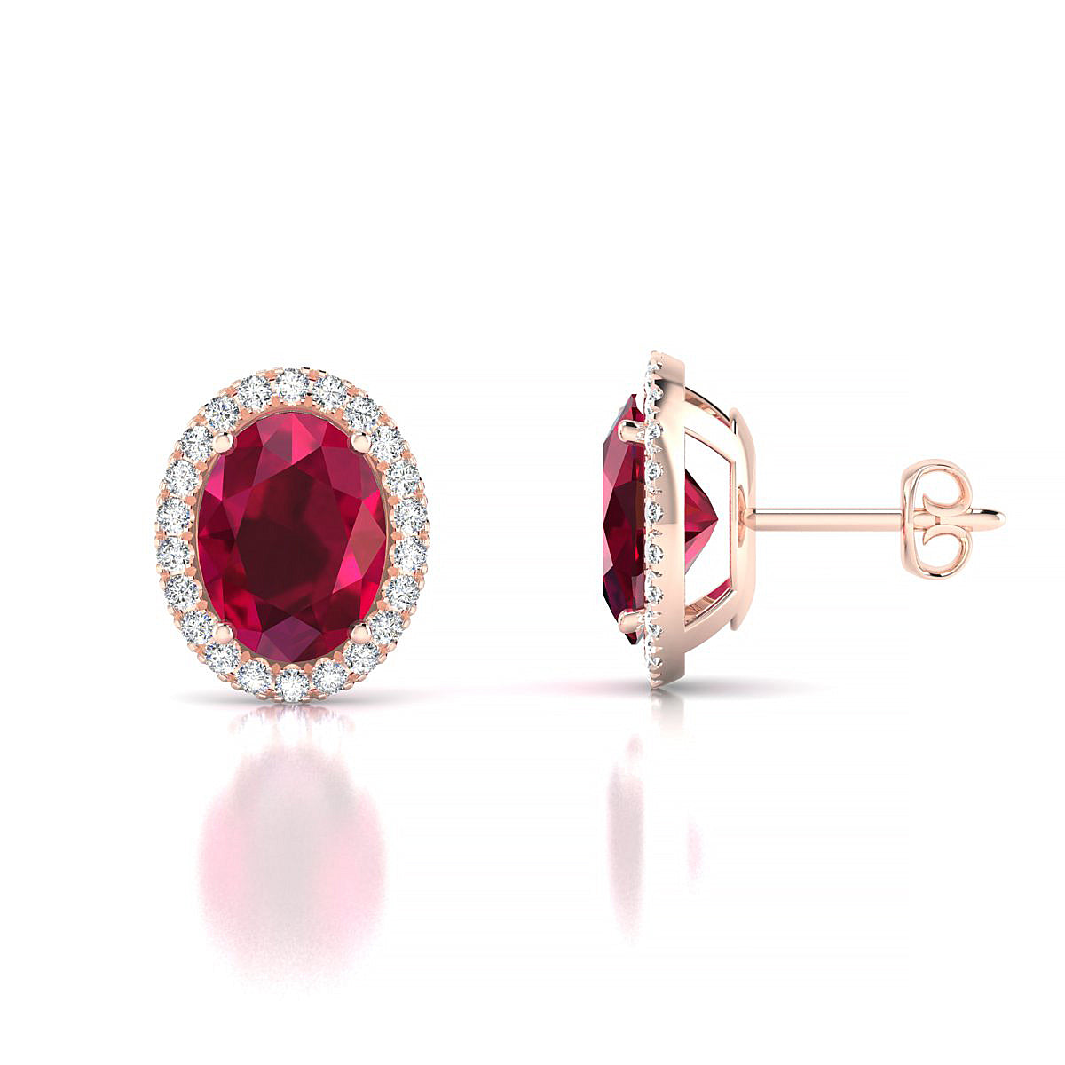 Solar | 18k Rose Gold 8 x 6 mm Oval Ruby Earrings