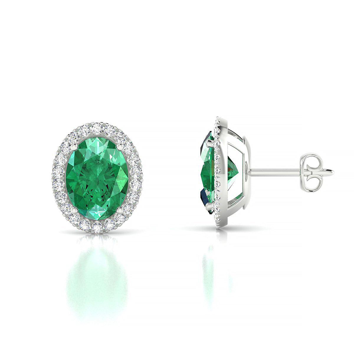 Solar | 18k White Gold 8 x 6 mm Oval Emerald Earrings