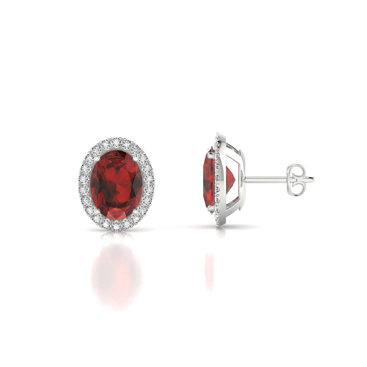 Solar | 18k White Gold 8 x 6 mm Oval Garnet Earrings