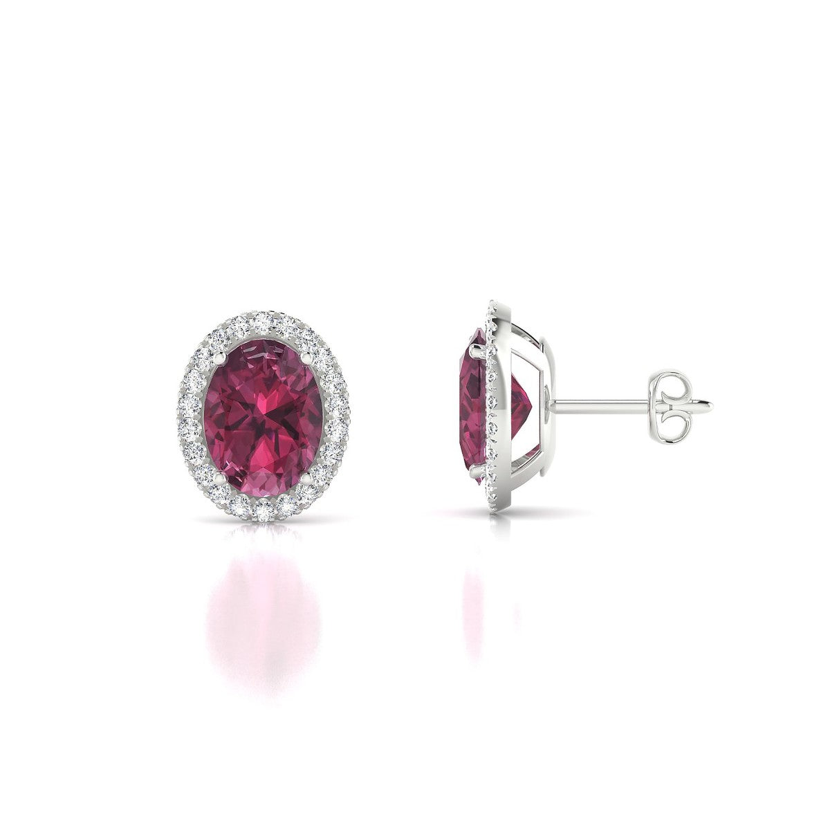 Solar | 18k White Gold 8 x 6 mm Oval Rhodolite Earrings