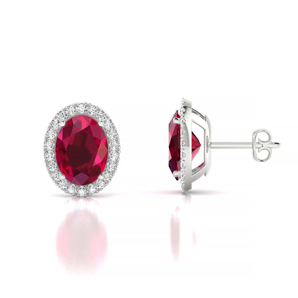 Solar | 18k White Gold 8 x 6 mm Oval Ruby Earrings