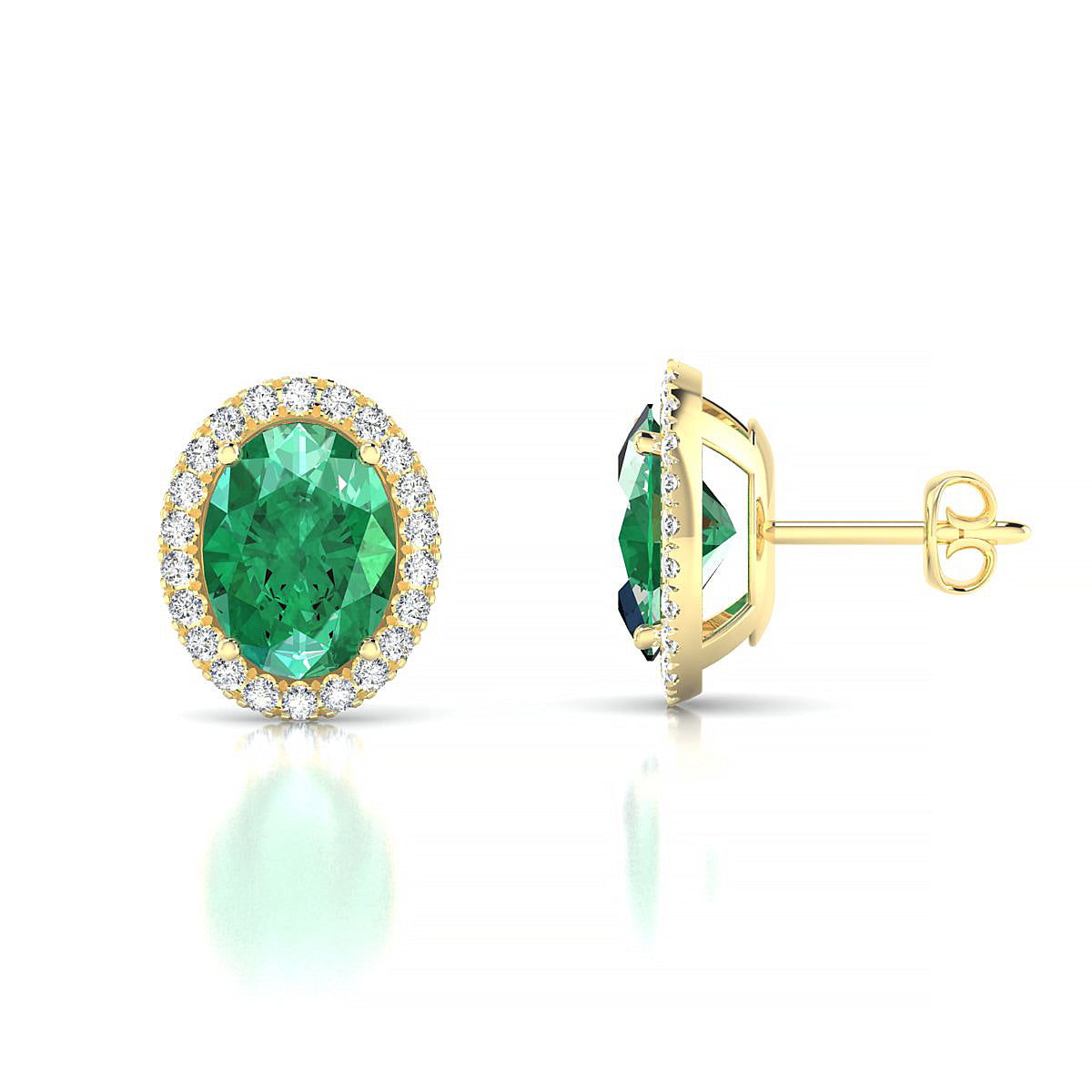 Solar | 18k Yellow Gold 8 x 6 mm Oval Emerald Earrings