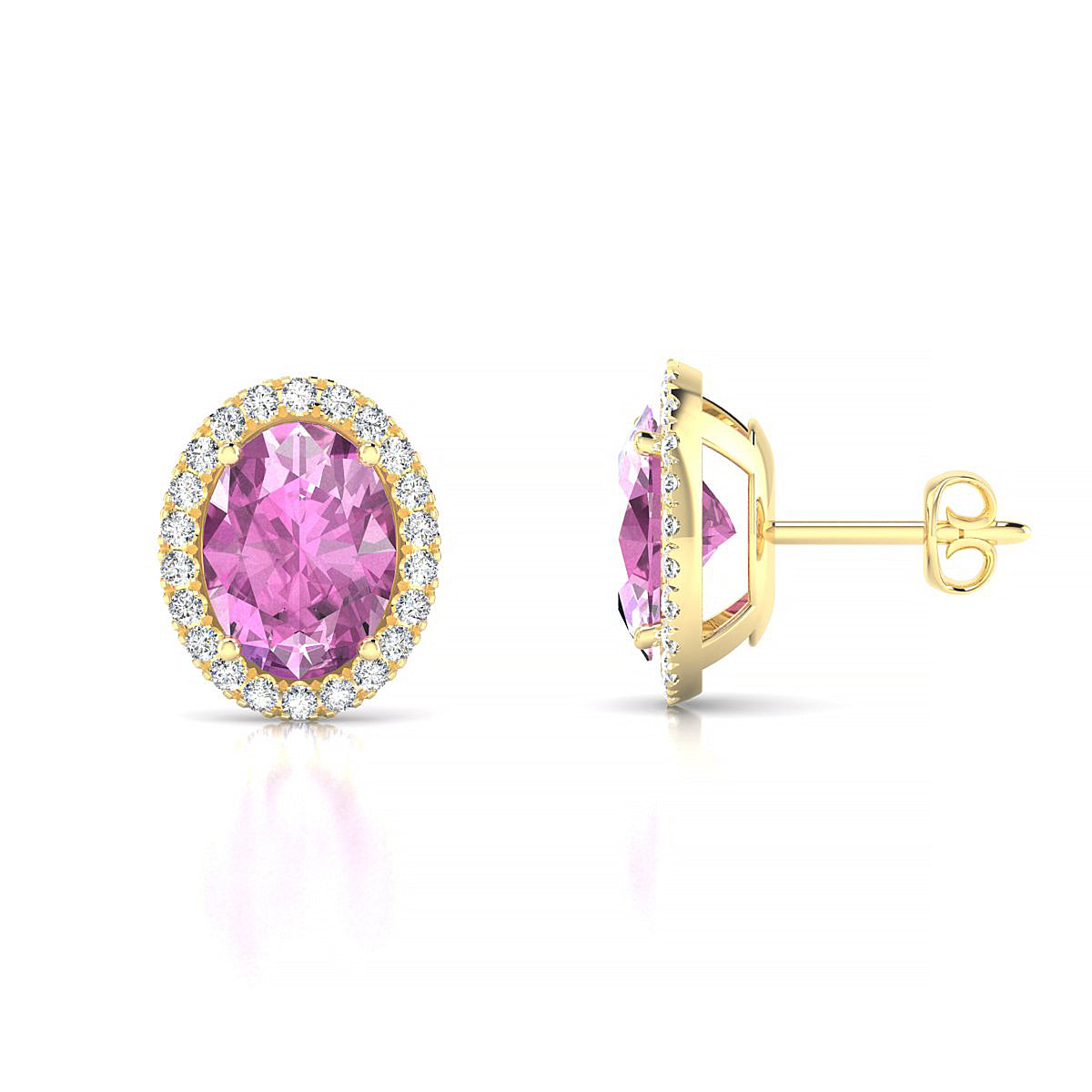 Solar | 18k Yellow Gold 8 x 6 mm Oval Pink Sapphire Earrings