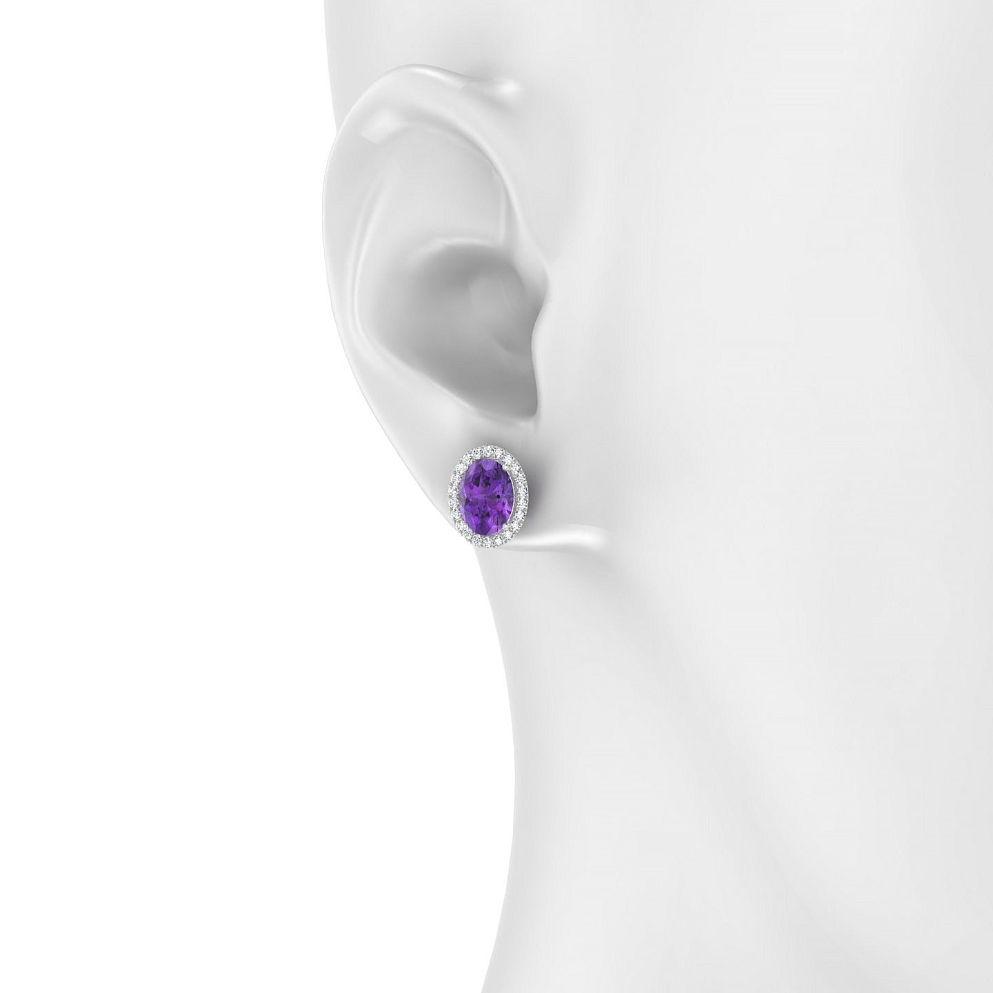 Solar | 18k White Gold 8 x 6 mm Oval Amethyst Earrings