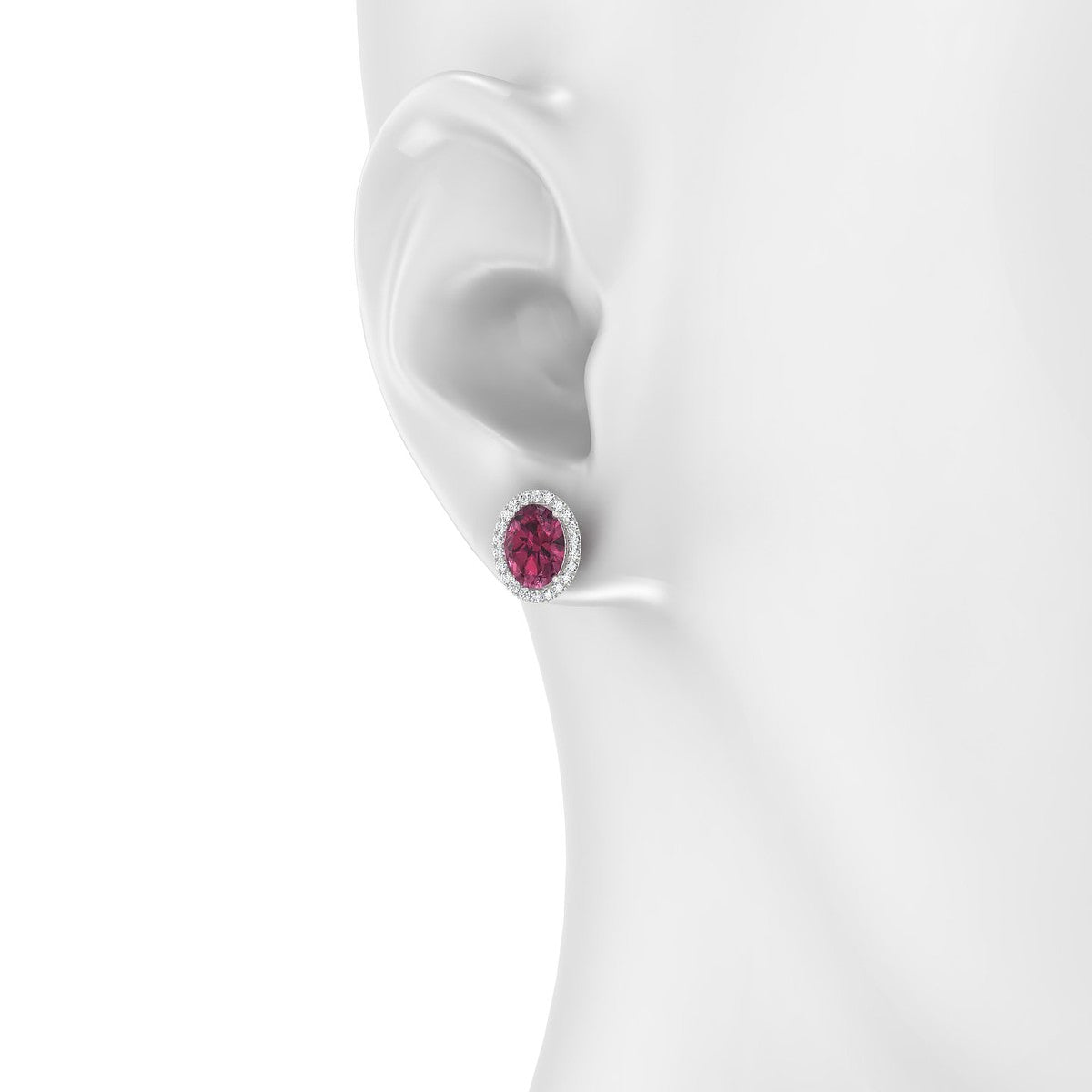 Solar | 18k White Gold 8 x 6 mm Oval Rhodolite Earrings