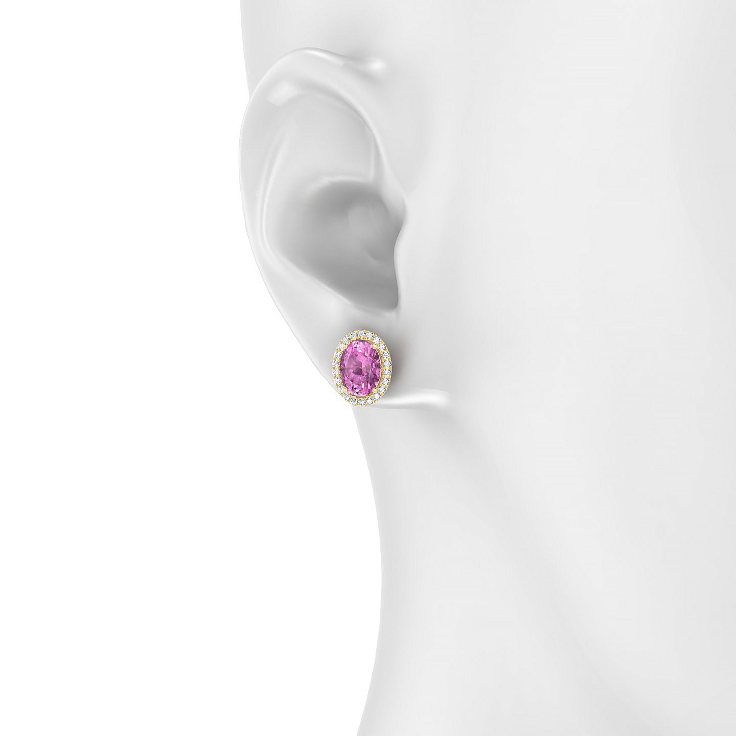 Solar | 18k Yellow Gold 8 x 6 mm Oval Pink Sapphire Earrings