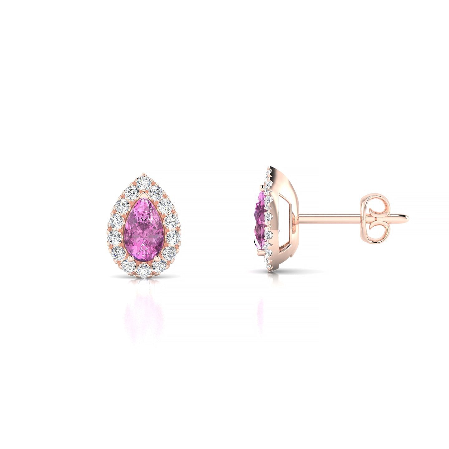 Solar | 18k Rose Gold 5 x 3 mm Pear Pink Sapphire Earrings