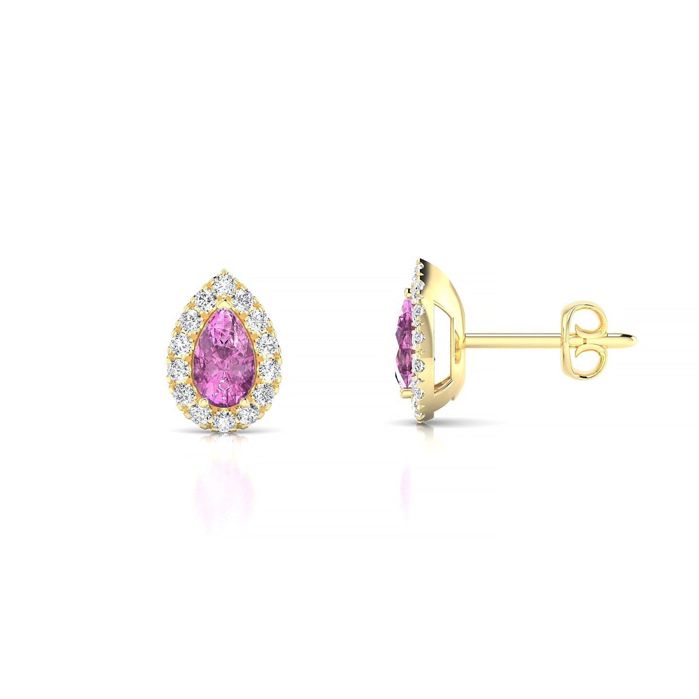 Solar | 18k Yellow Gold 5 x 3 mm Pear Pink Sapphire Earrings