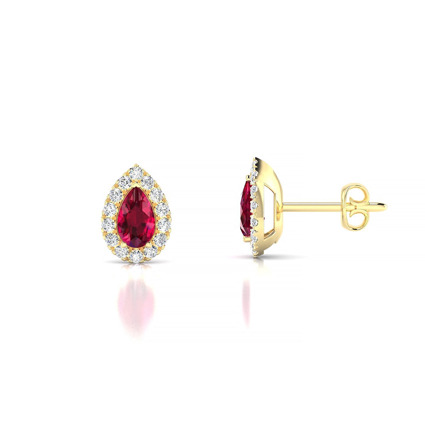 Solar | 18k Yellow Gold 5 x 3 mm Pear Ruby Earrings